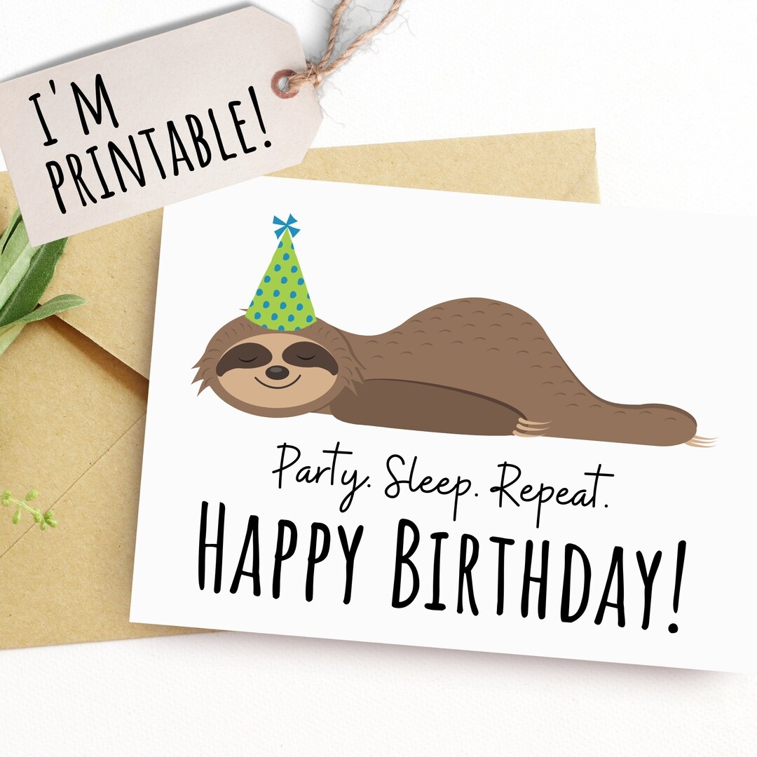 Printable Birthday Card For Kids Gift For Tweens Happy Birthday Cute Sloth Card Animal Lover Kids Card Birthday Gift Kids Instant Download Etsy