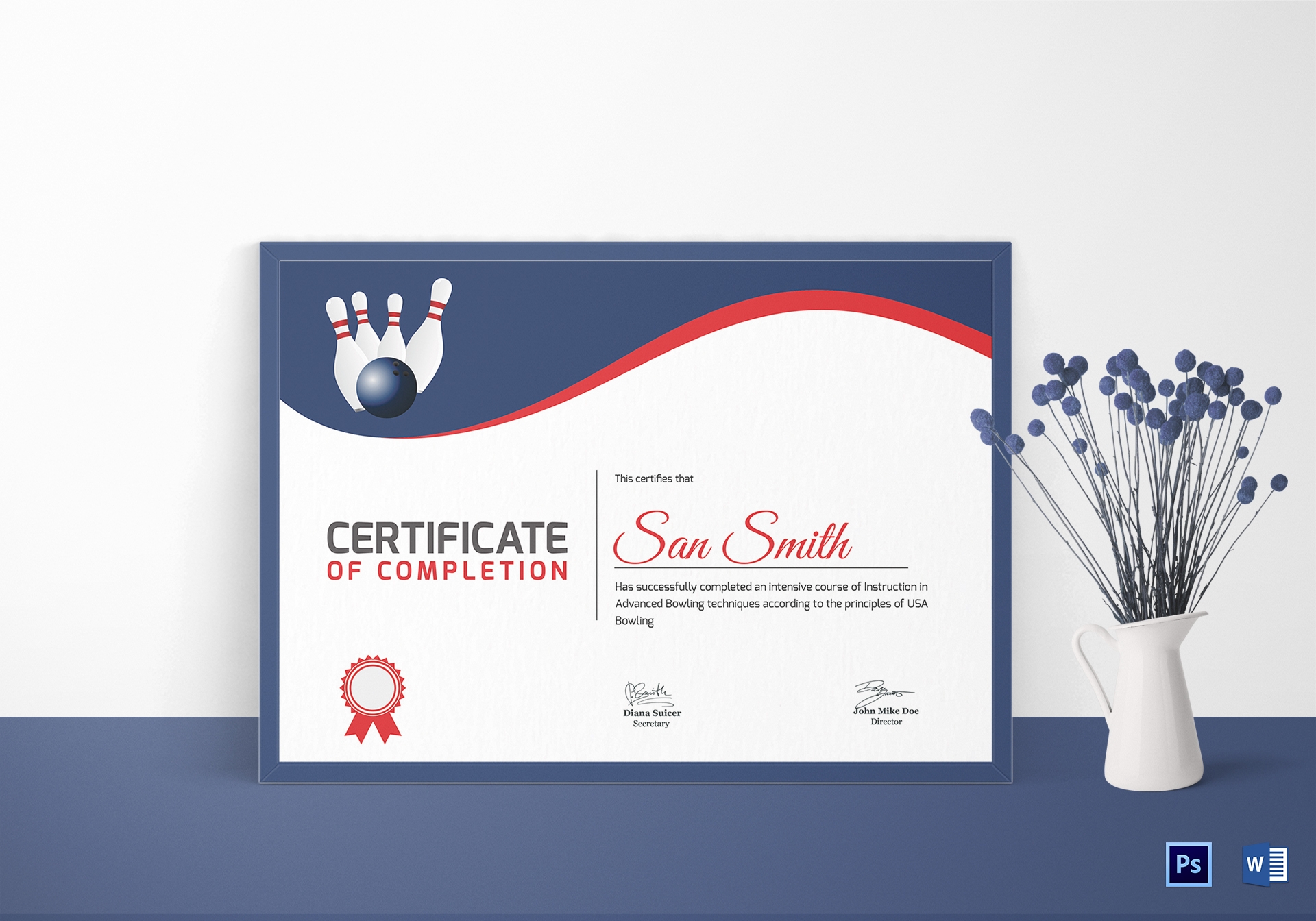 Printable Bowling Certificate Design Template In Word PSD