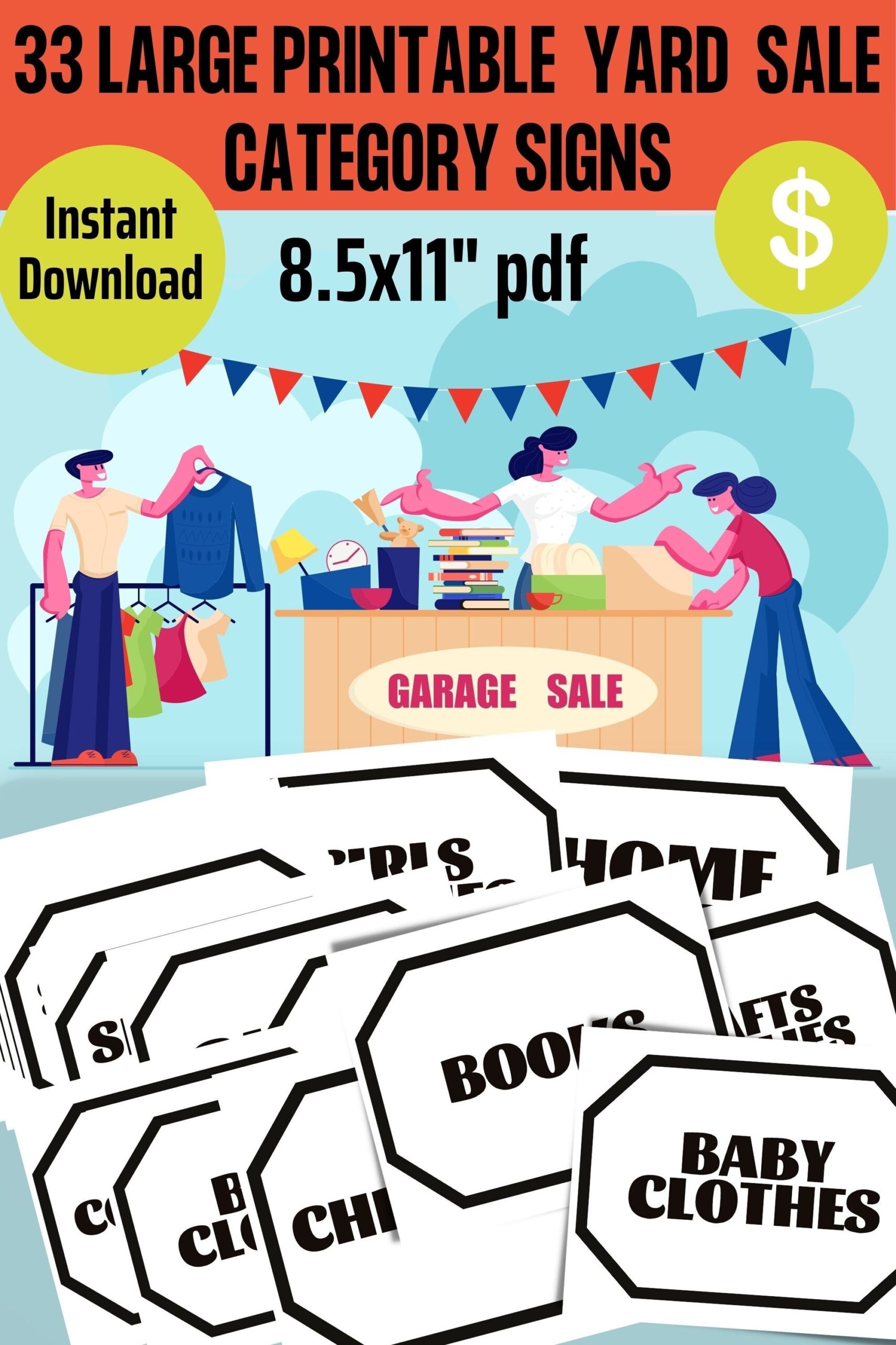 Printable Category Signs To Help You Organize Your Yard Sale Garage Sale Moving Sale Estate Sale Rummage Sale Or Tag Sale Etsy