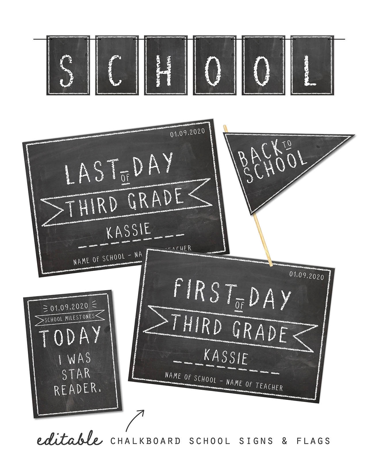 Printable Chalkboard Back To School Sign Pack Collette Co 