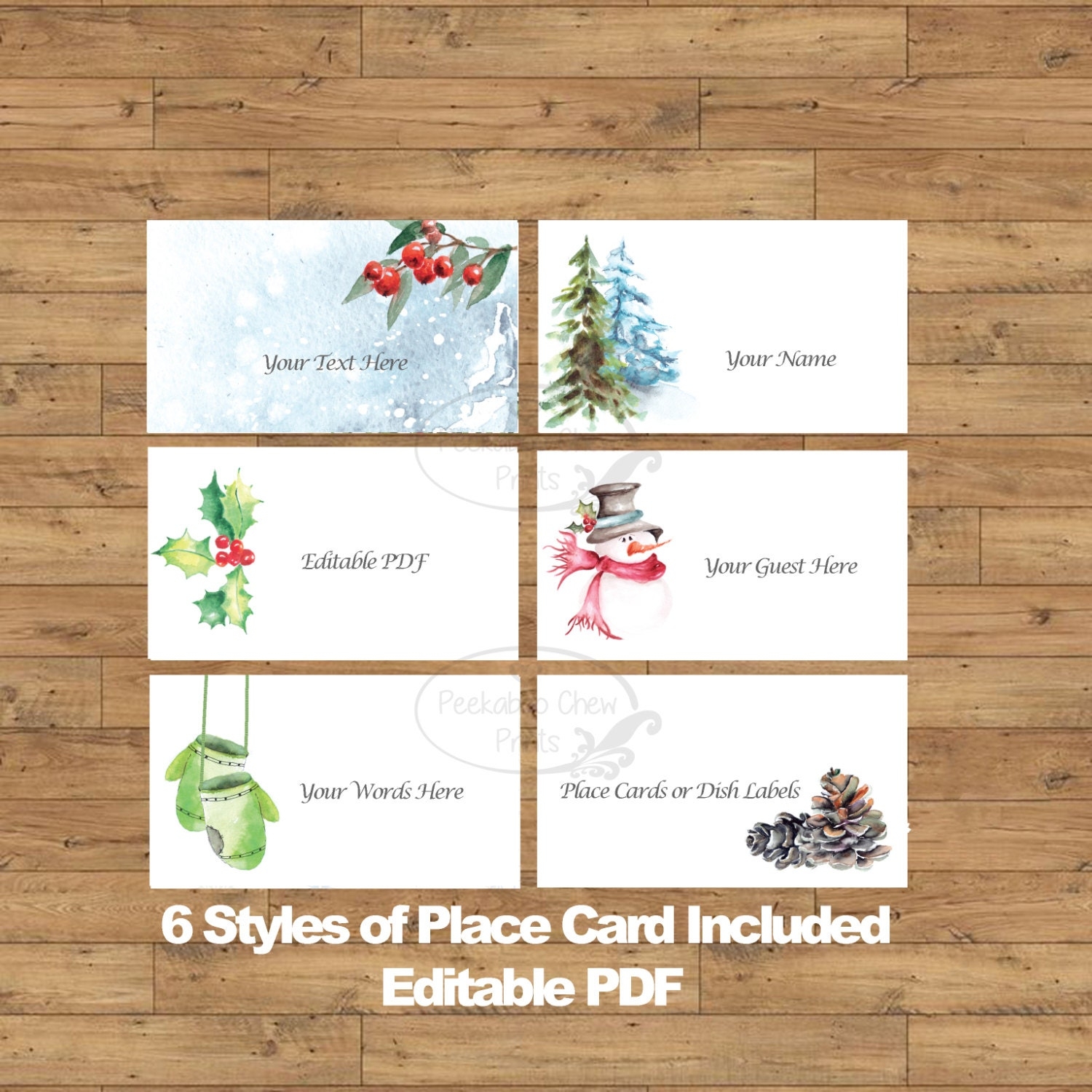 Printable Christmas Dinner Place Cards Digital Instant Editable PDF Xmas Placecards Christmas Party Place Setting Food Label Card Name Cards Etsy