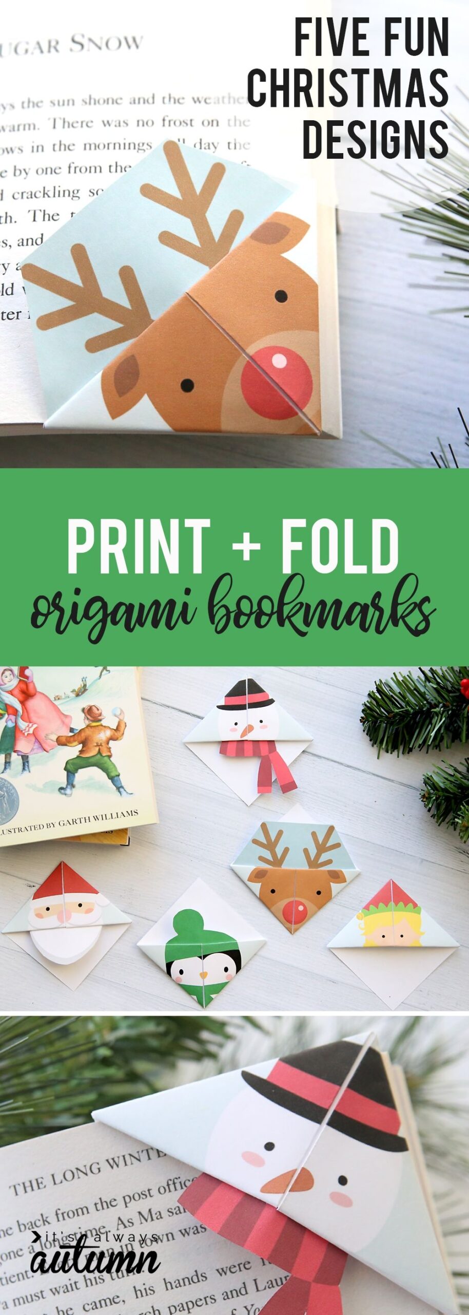 Printable Christmas Origami Bookmarks