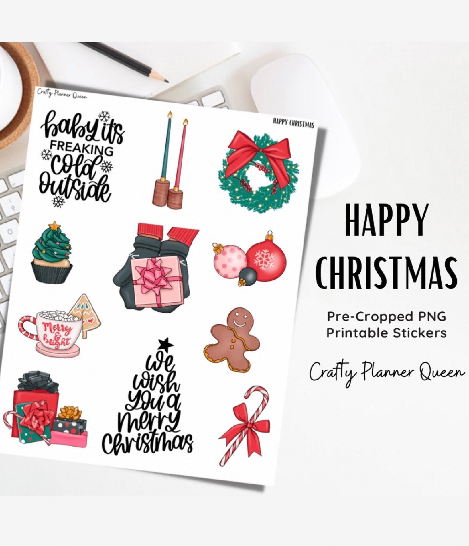 Printable Christmas Stickers Digital Stickers Christmas Quotes Christmas Clipart Journaling Stickers PNG Cut File Etsy