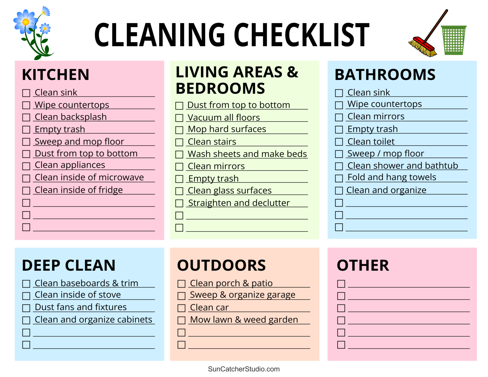 Printable Cleaning Schedule Spring Daily Weekly Checklists DIY Projects Patterns Monograms Designs Templates