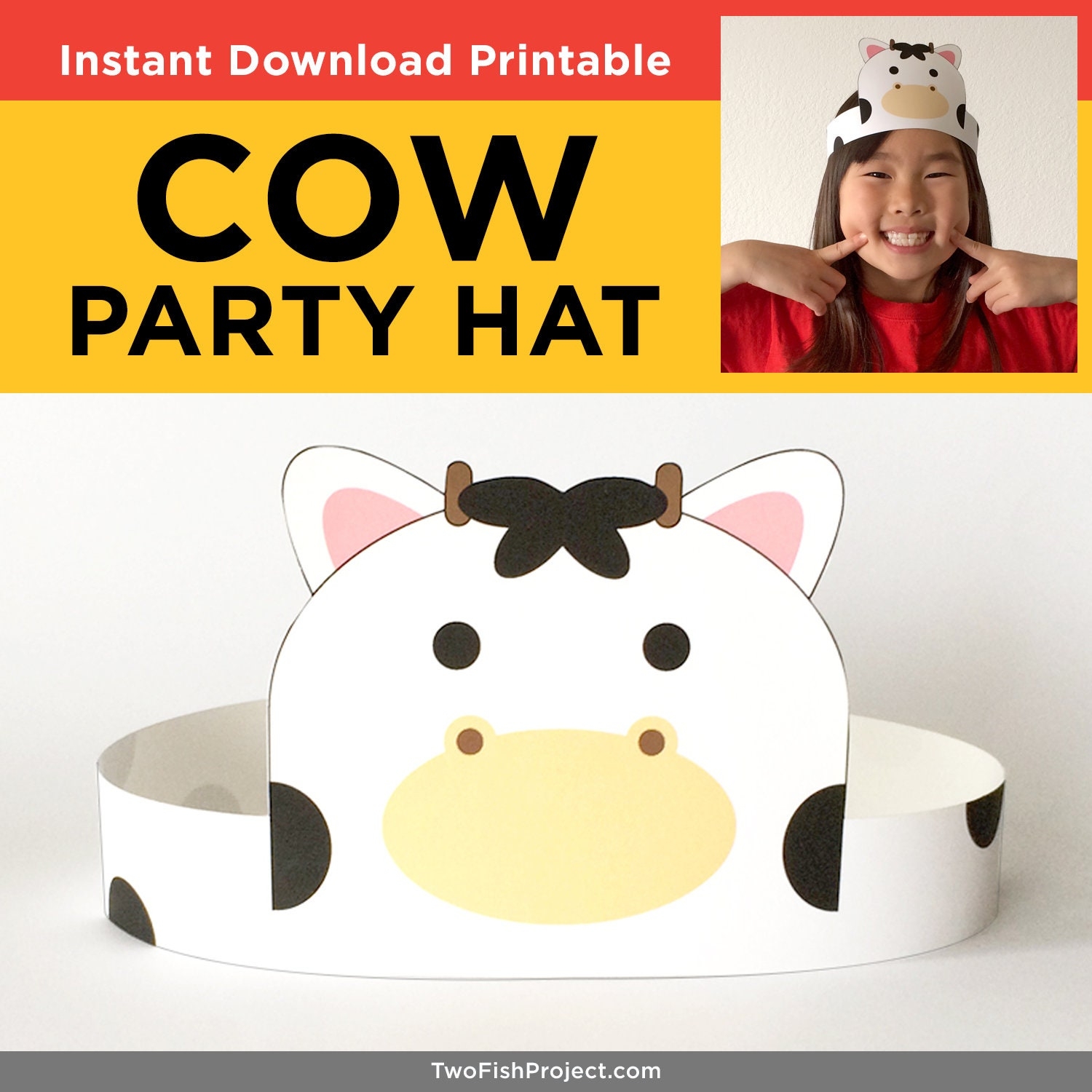 Printable Cow Headband mask Kids toddler girl Farm Birthday Party Hat paper Crown costume Favor decor Barnyard Animal Trending Now Items Etsy