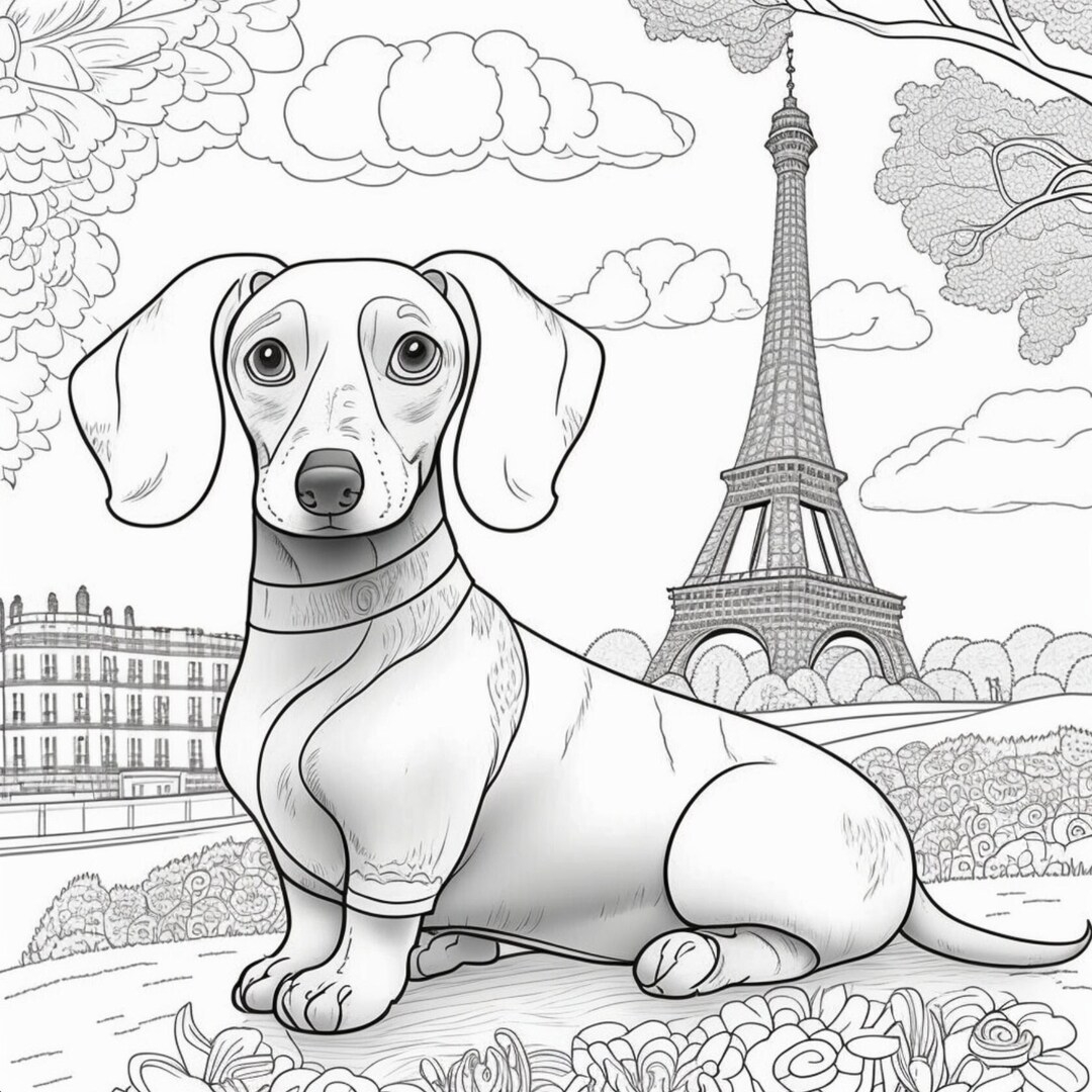 Printable Dog Coloring Book Pages Dachshund In Paris Etsy