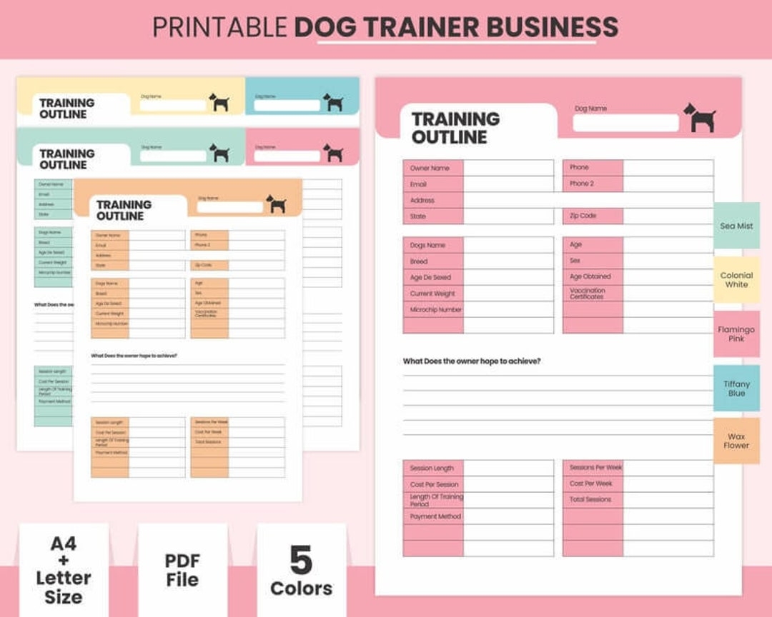 Printable Dog Training Outline Digital PDF Sheet Template Ready To Print Pets Business Contract Page Pet Sitter Contact Information Tracker Etsy