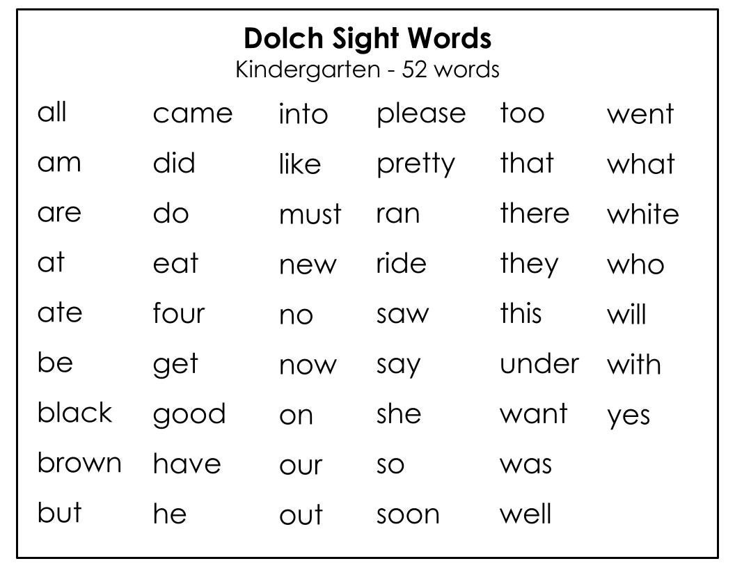 Printable Dolch Kindergarten Sight Words Flashcards 52 Cards Child friendly Fonts Etsy