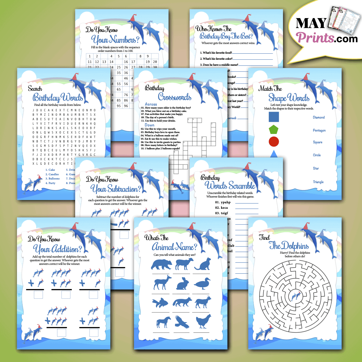 Printable Dolphin Birthday Party Games For Kids