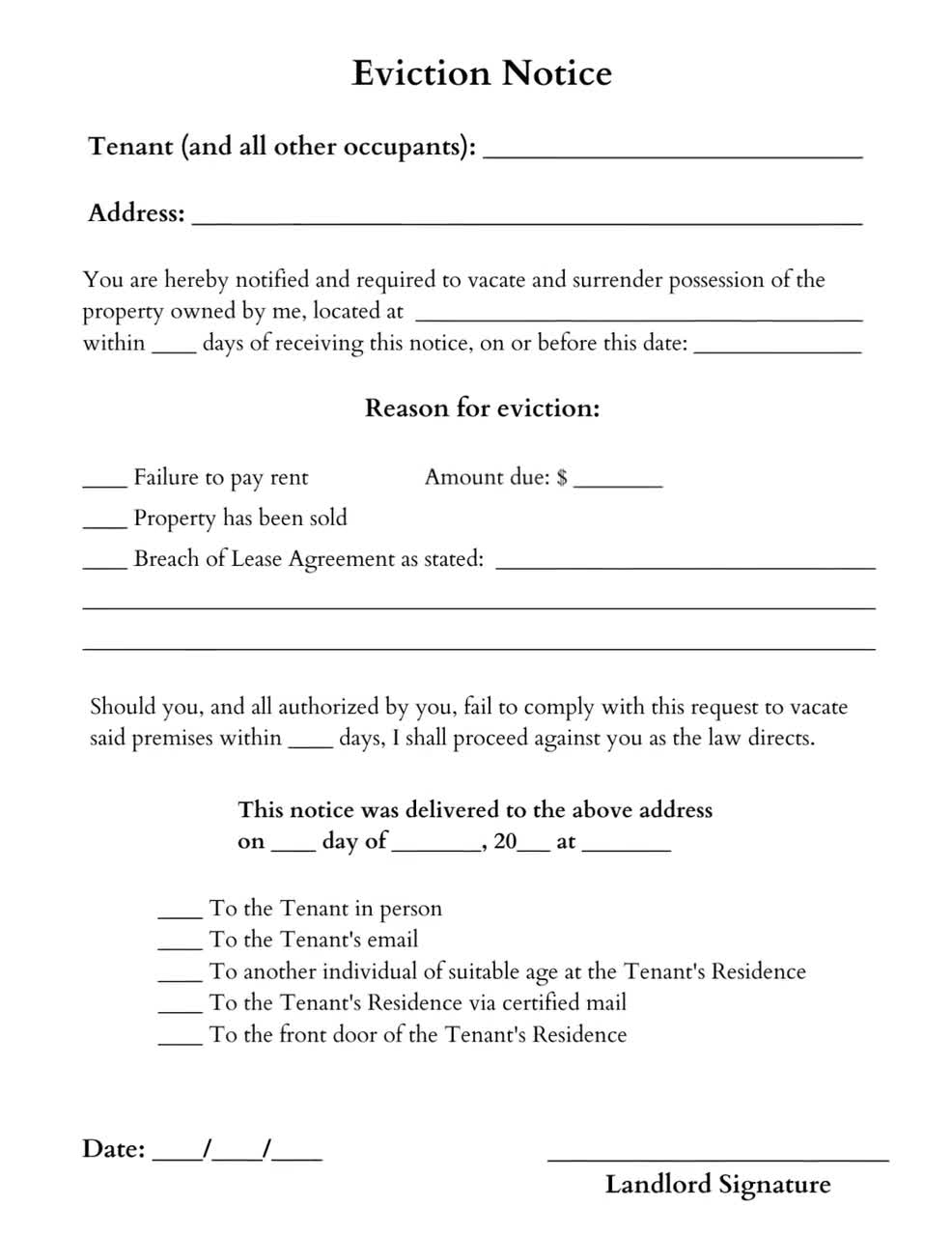 Printable Eviction Notice Editable Notice To Vacate Form Lease Termination Landlord Rental Contract Digital Breach Of Agreement Document Etsy