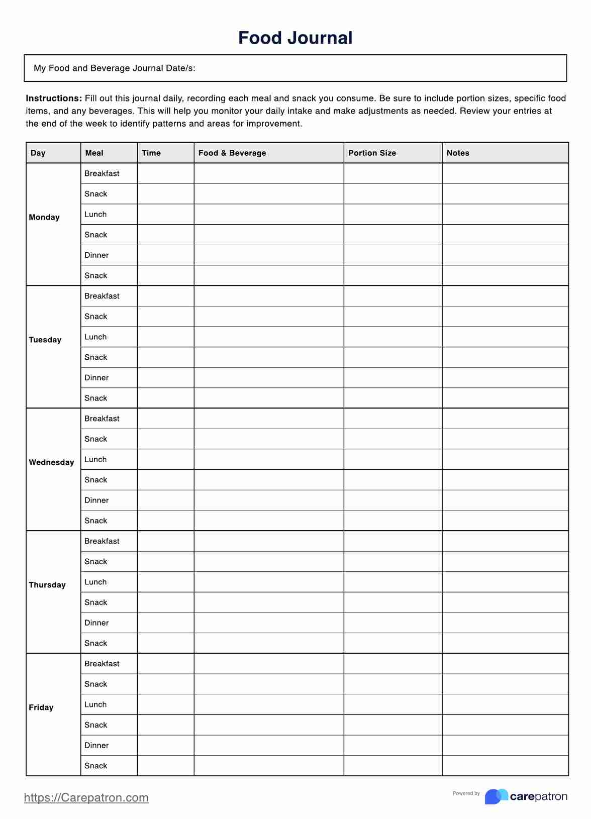 Diet Journals Free Printable