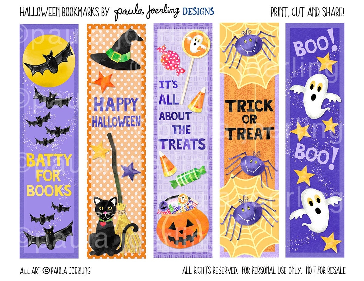 Printable Halloween Bookmarks Halloween Party Favor Classroom Treats Halloween Digital Download Halloween Bookmark Ghost Pumpkin Bats Etsy