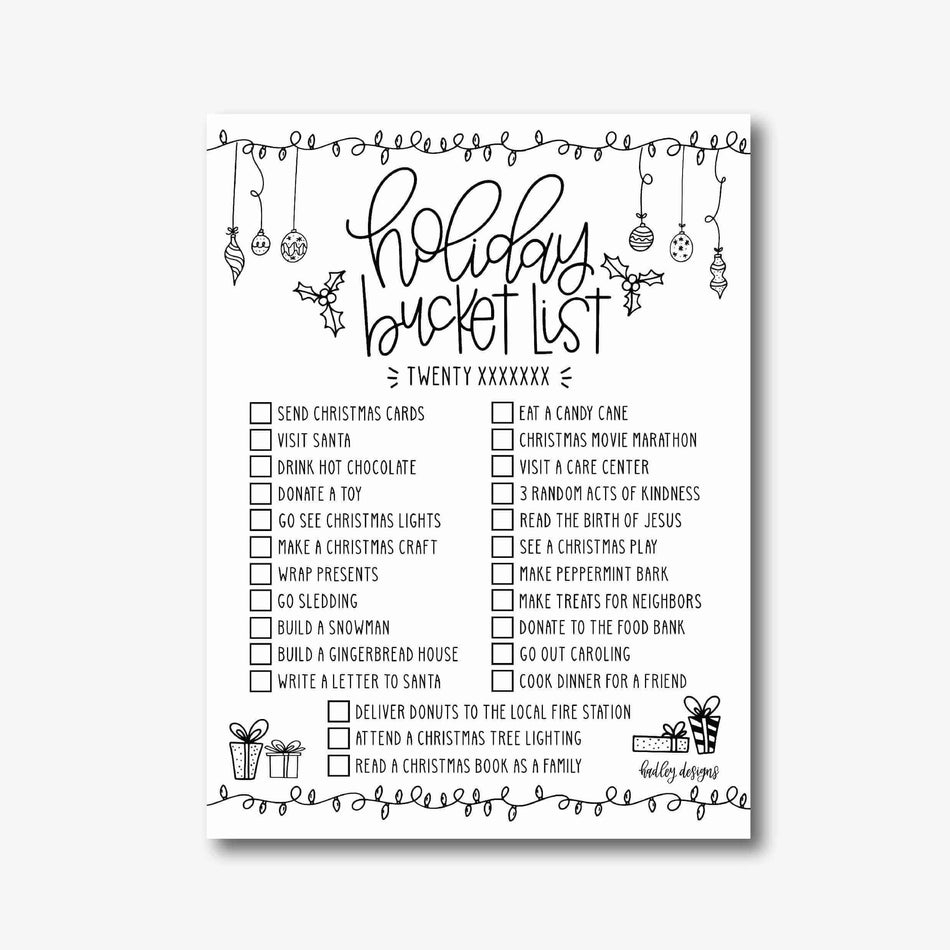 Printable Holiday Bucket List Template Hadley Designs