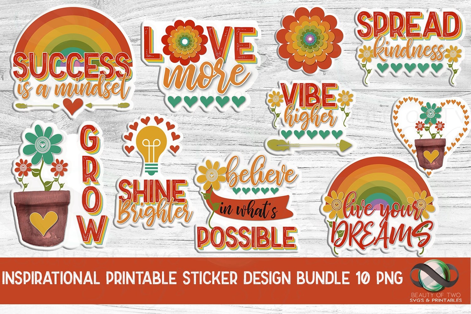 Printable Inspirational Sticker Bundle 10 Print And Cut Inspirational Sticker Design Png Print And Cut Stickers Instant Download Sticker Png Etsy