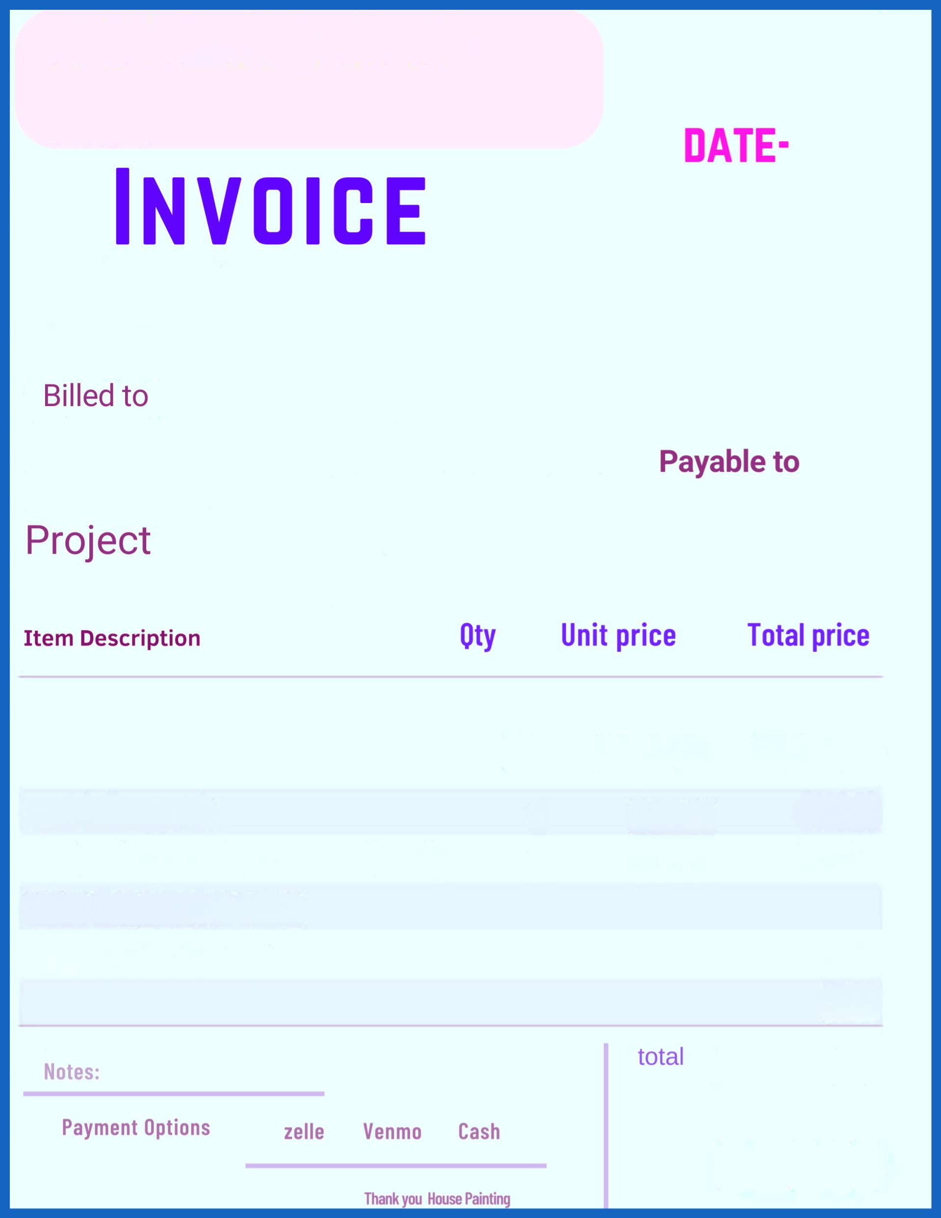 Free Printable Painters Invoice