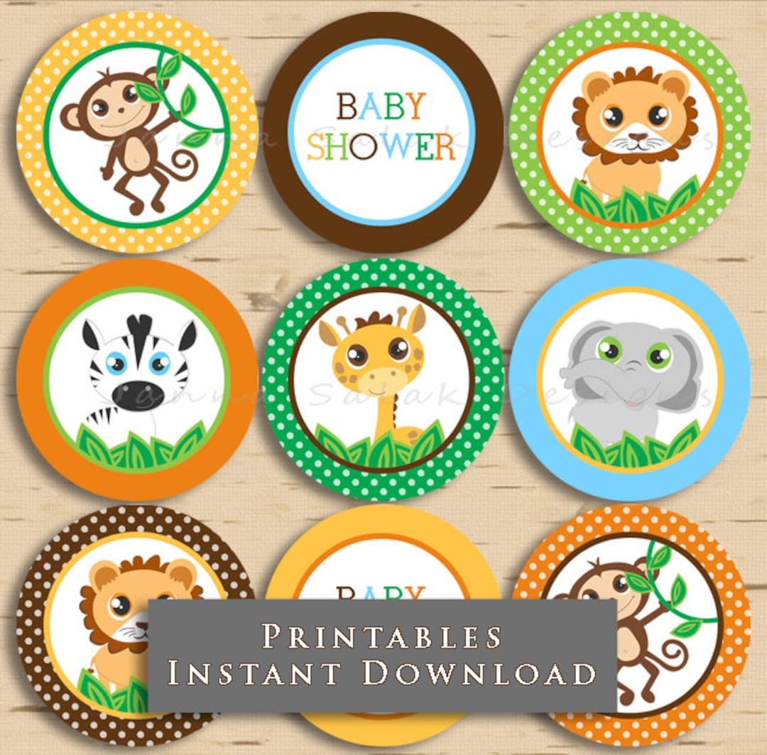 Printable Jungle Safari Cupcake Toppers Party Printables Animals DIY Printable INSTANT DOWNLOAD JS001 Etsy