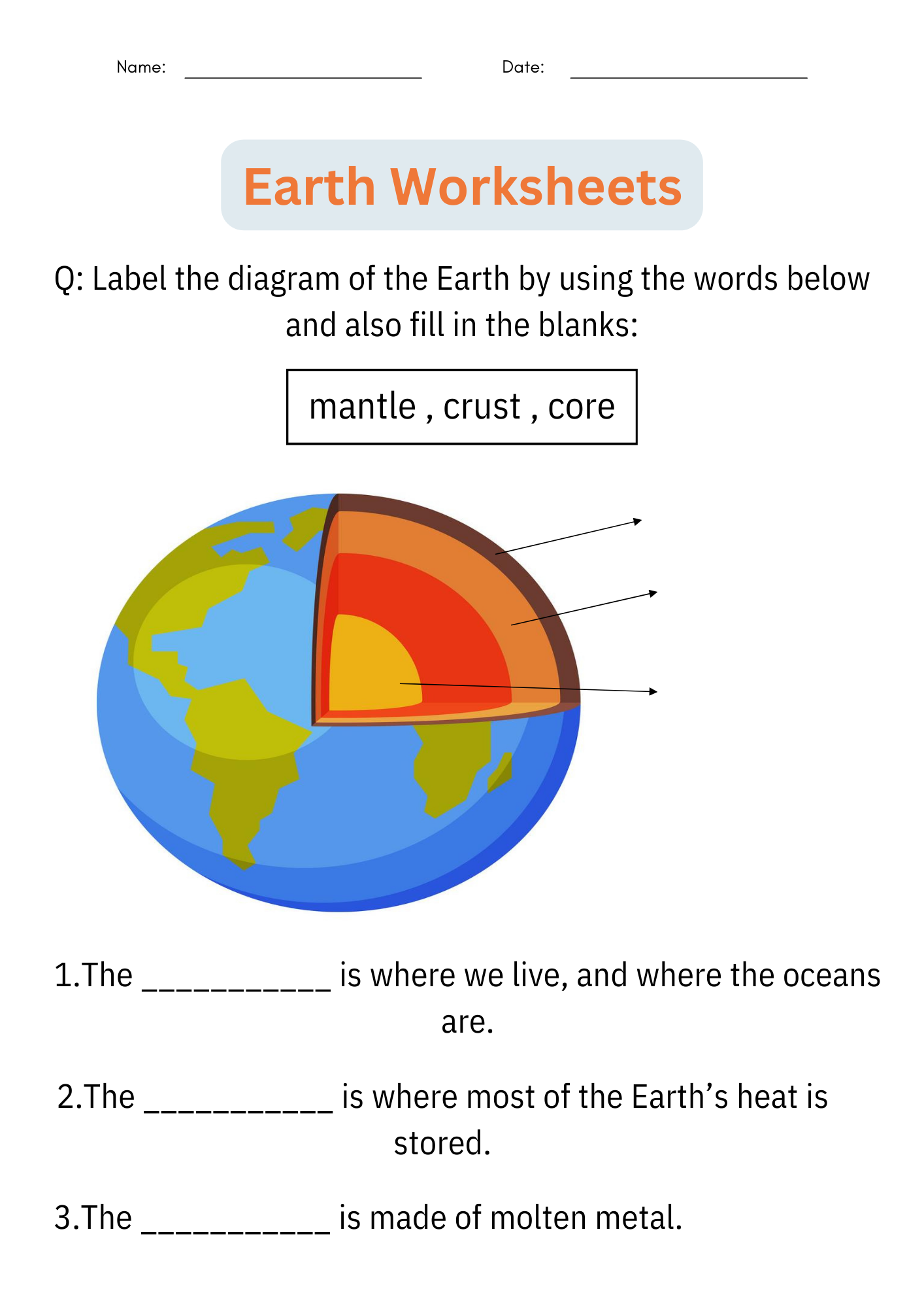 Printable Layers Of The Earth Worksheets Earth Science Activities For Grade 1 Teaching Resources