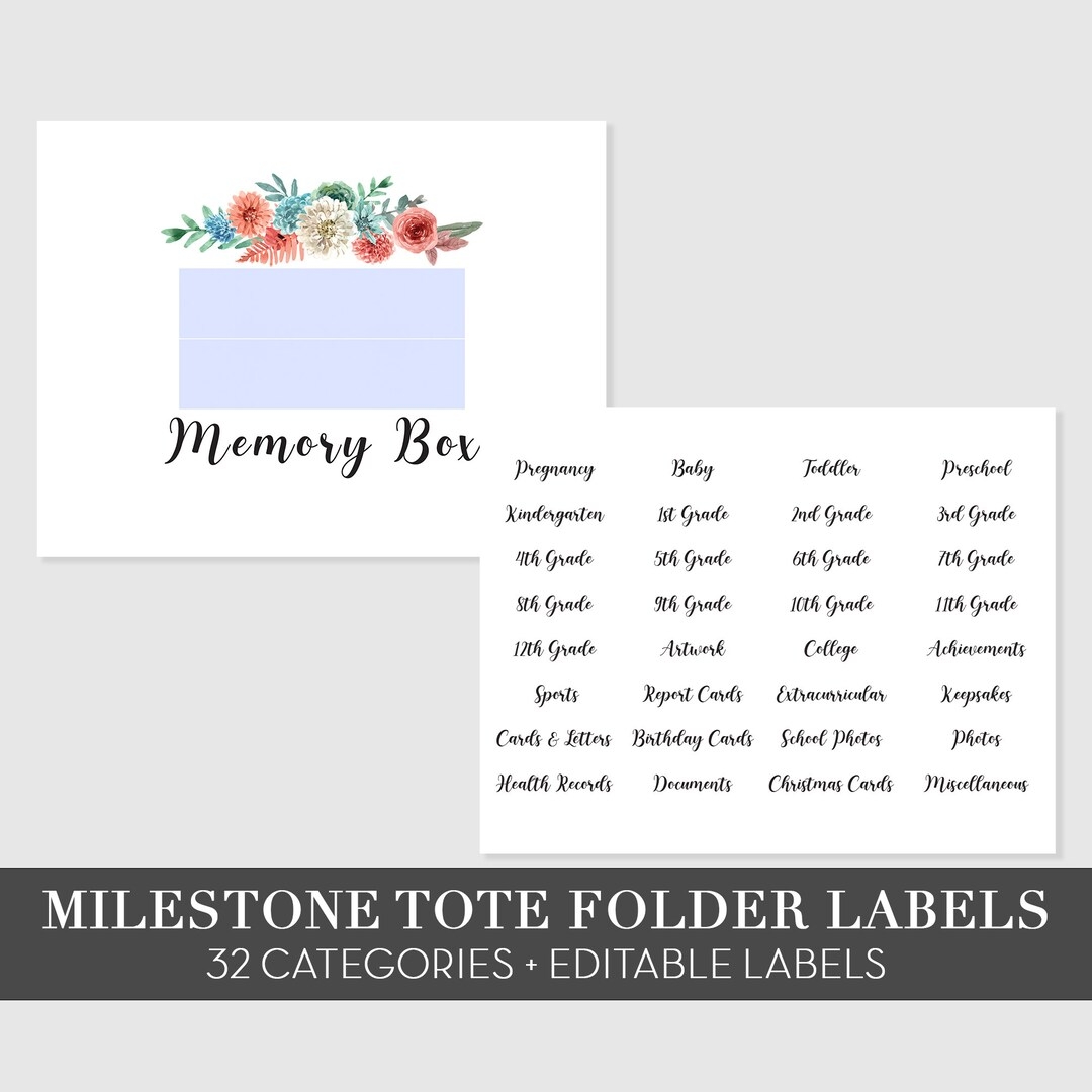PRINTABLE Memory Box Labels Stickers Milestone Tote Labels Baby Memory Box DIY Memory Box Kit Avery Labels Stickers Editable File PDF Etsy