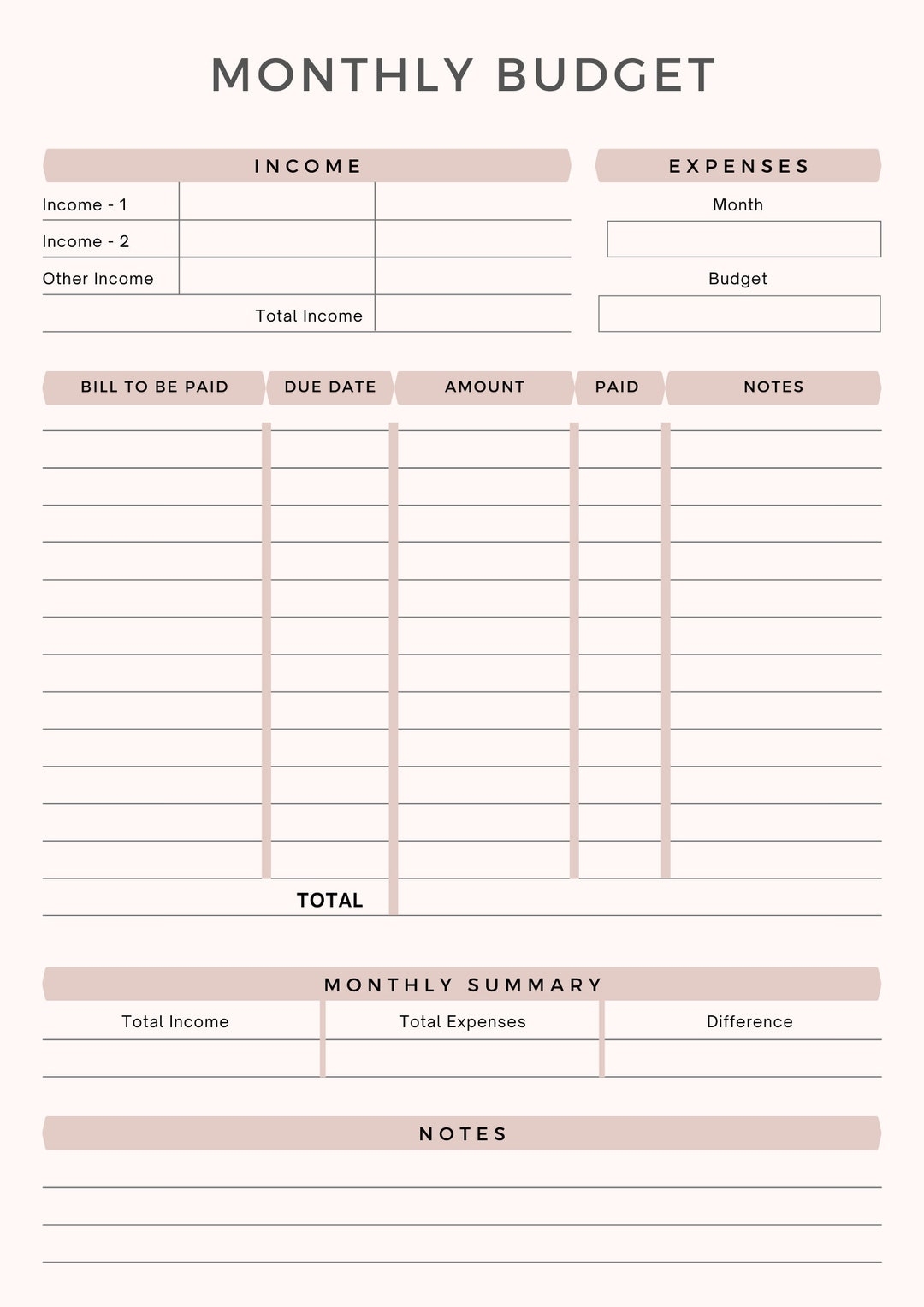 Printable Monthly Budget Planner Sheet Monthly Income Expense Recorder Monthly Budget Printable Worksheet PDF A4 Instant Download Etsy