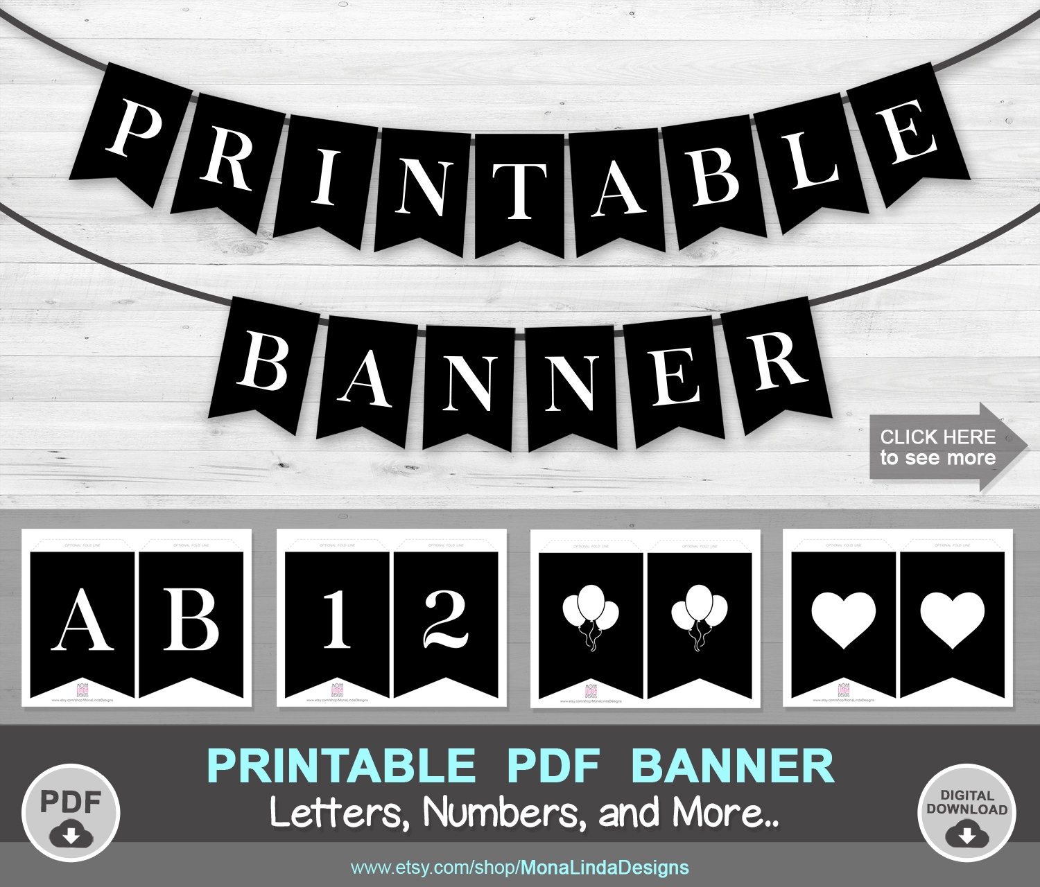Printable PDF BANNER Printable Alphabet Letter Banner Printable Swallowtail Banner Bunting Black White Banner A Z Banner Template Etsy