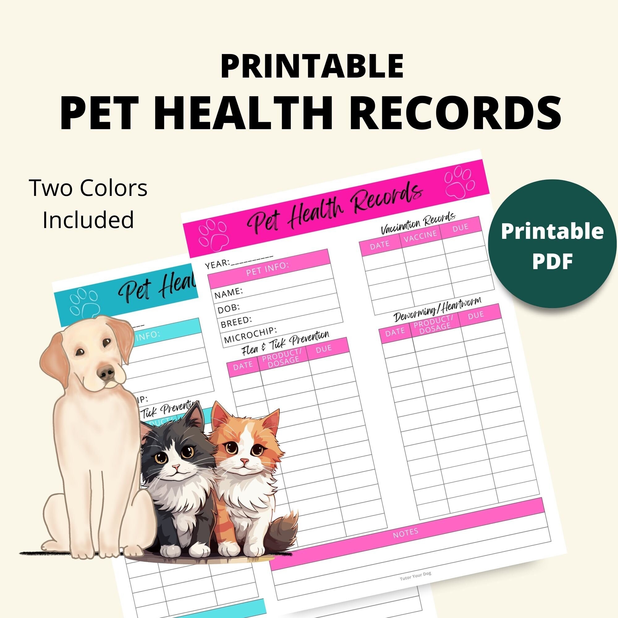Printable Pet Health Record Page For A Dog Or Cat Instant Download 8 5x11 Editable PDF File Dog Health Records Cat Health Records Etsy