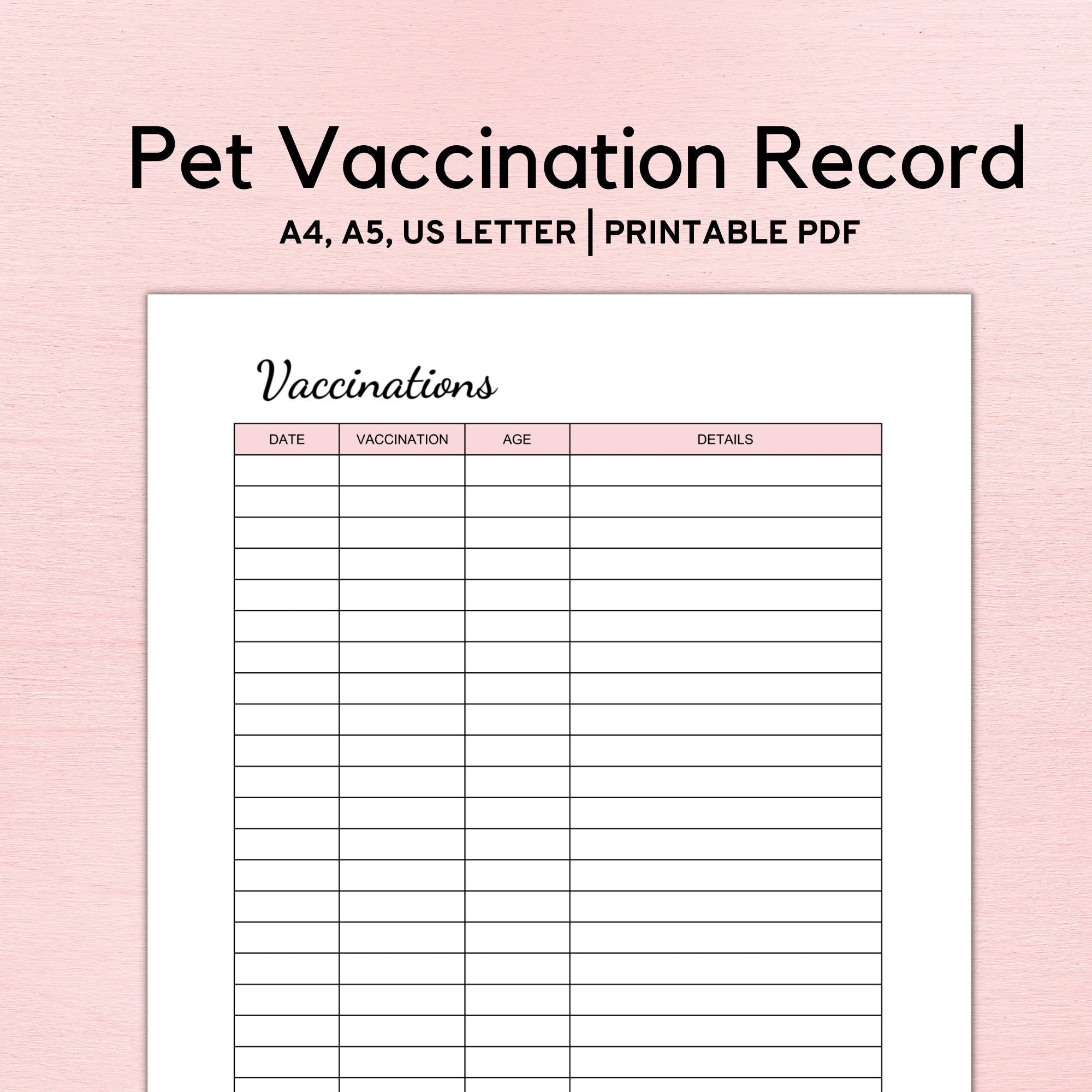 Printable Pet Vaccination Record Dog Vaccination Cat Vaccination Vaccination Record Pet Information Sheet Pet Health Care Log PDF Etsy