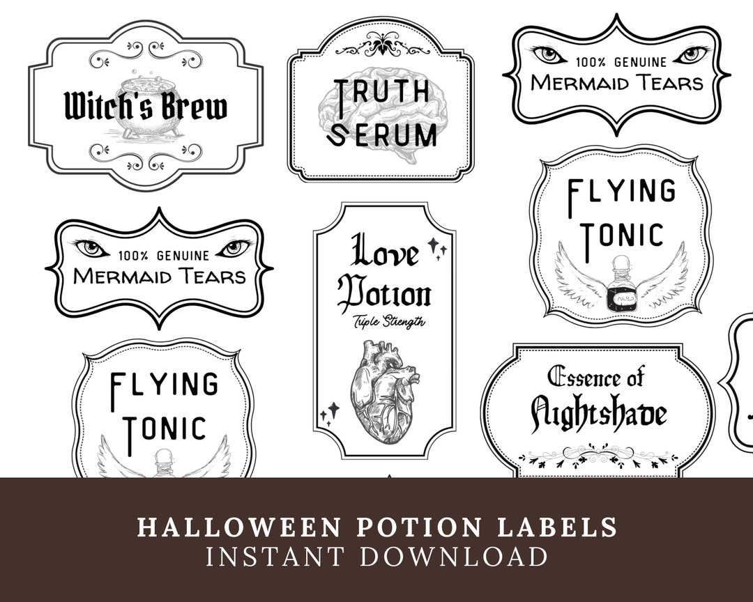 Printable Potion Bottle Labels Vintage Apothecary Tags Easy Halloween Decoration Craft Idea Witch And Wizard Theme Magic School Party Etsy