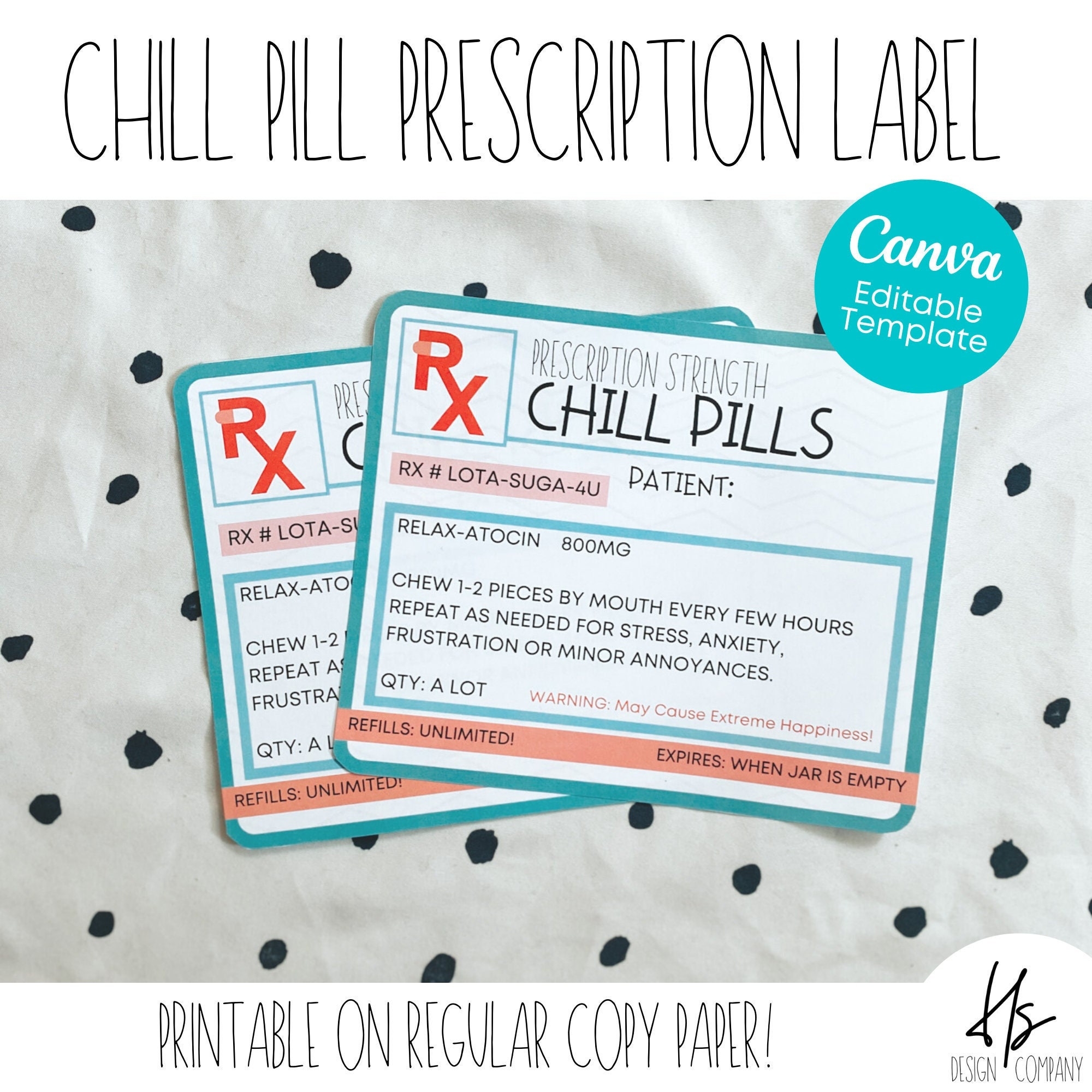 PRINTABLE Prescription Chill Pill Candy Jar Label Nursing Home CNA Appreciation Marketing Health Care Gift CNA Week Nurse s Week Etsy