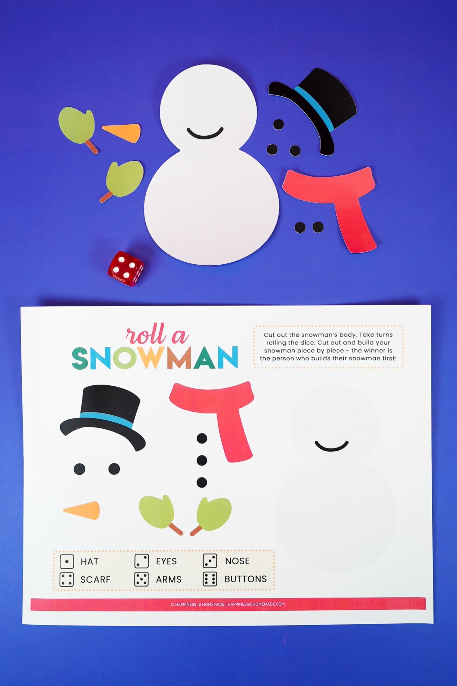 Printable Roll A Snowman Dice Game Happiness Is Homemade