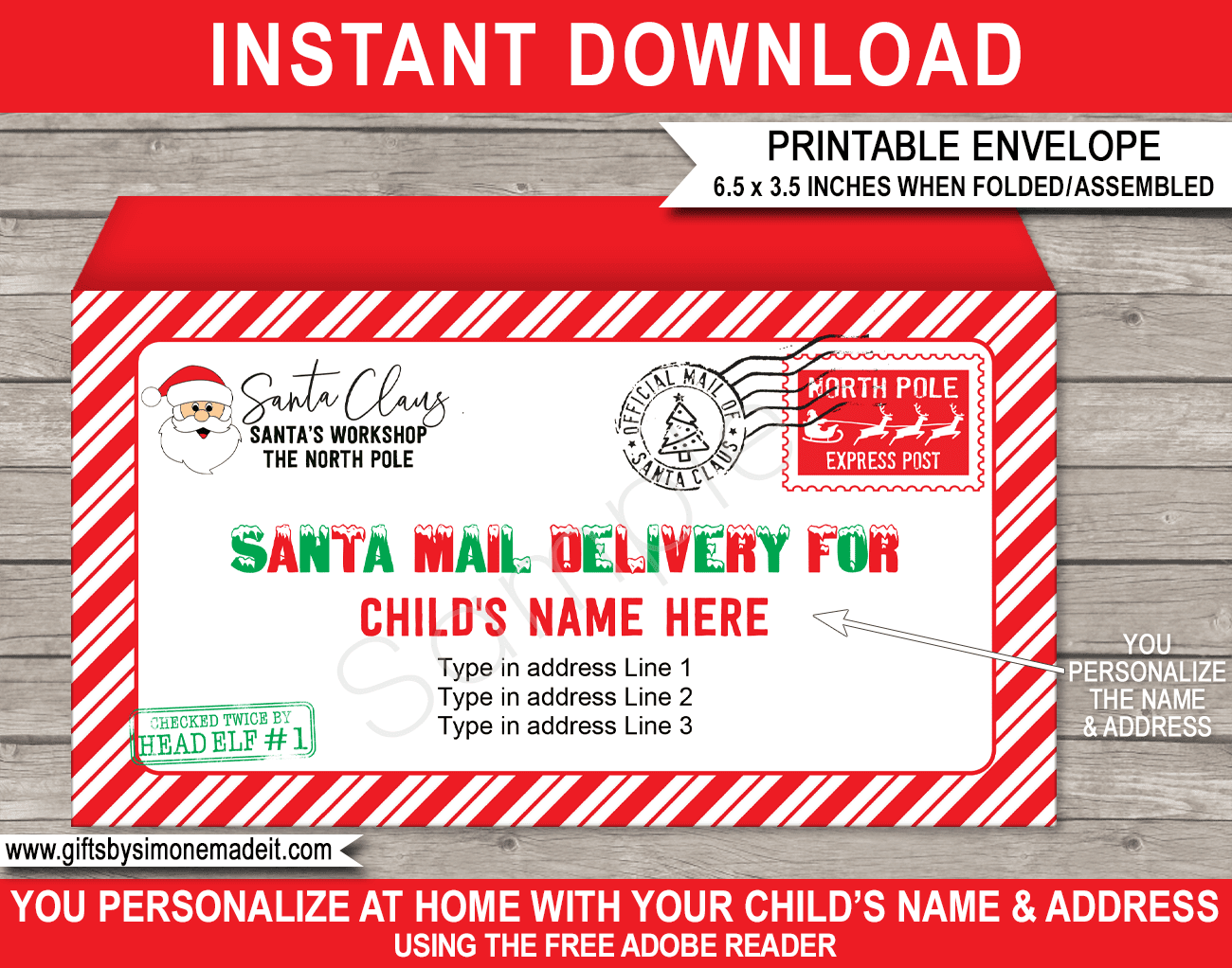 Printable Santa Envelope Template North Pole Post Christmas Mail