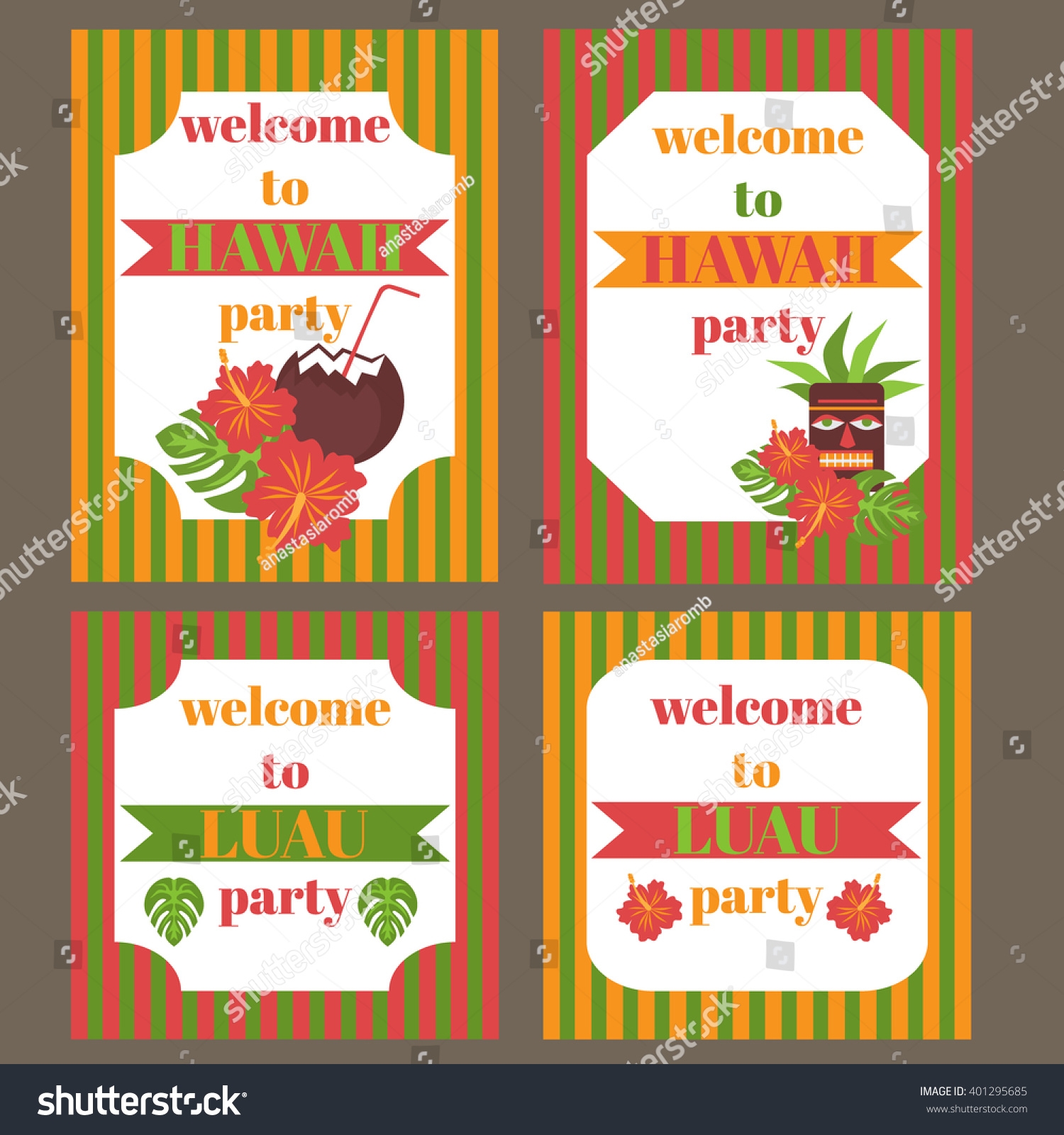 Printable Set Hawaii Party Elements Template Stock Vector Royalty Free 401295685 Shutterstock