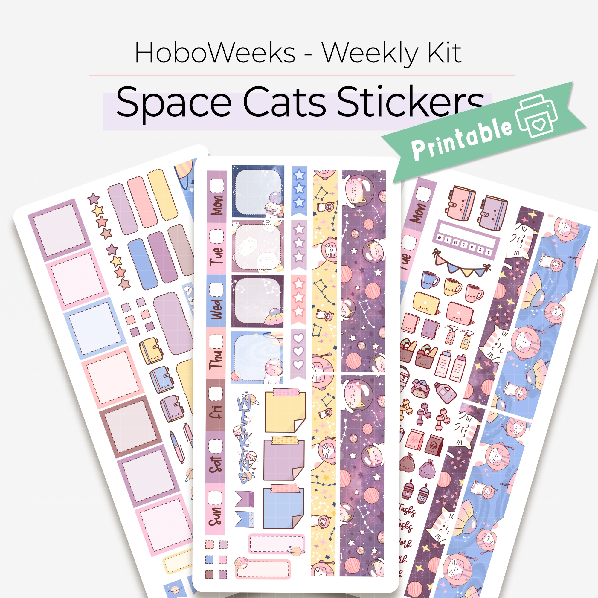 Printable Stickers For Hobonichi Weeks Planner Weekly Kit Space Cats BigPlansShop