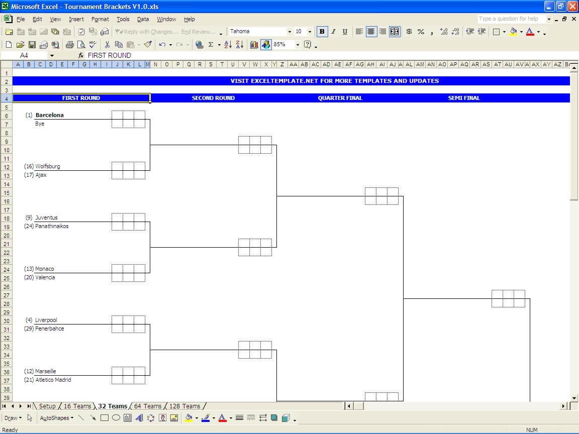 Printable Tournament Bracket Template The Spreadsheet Page