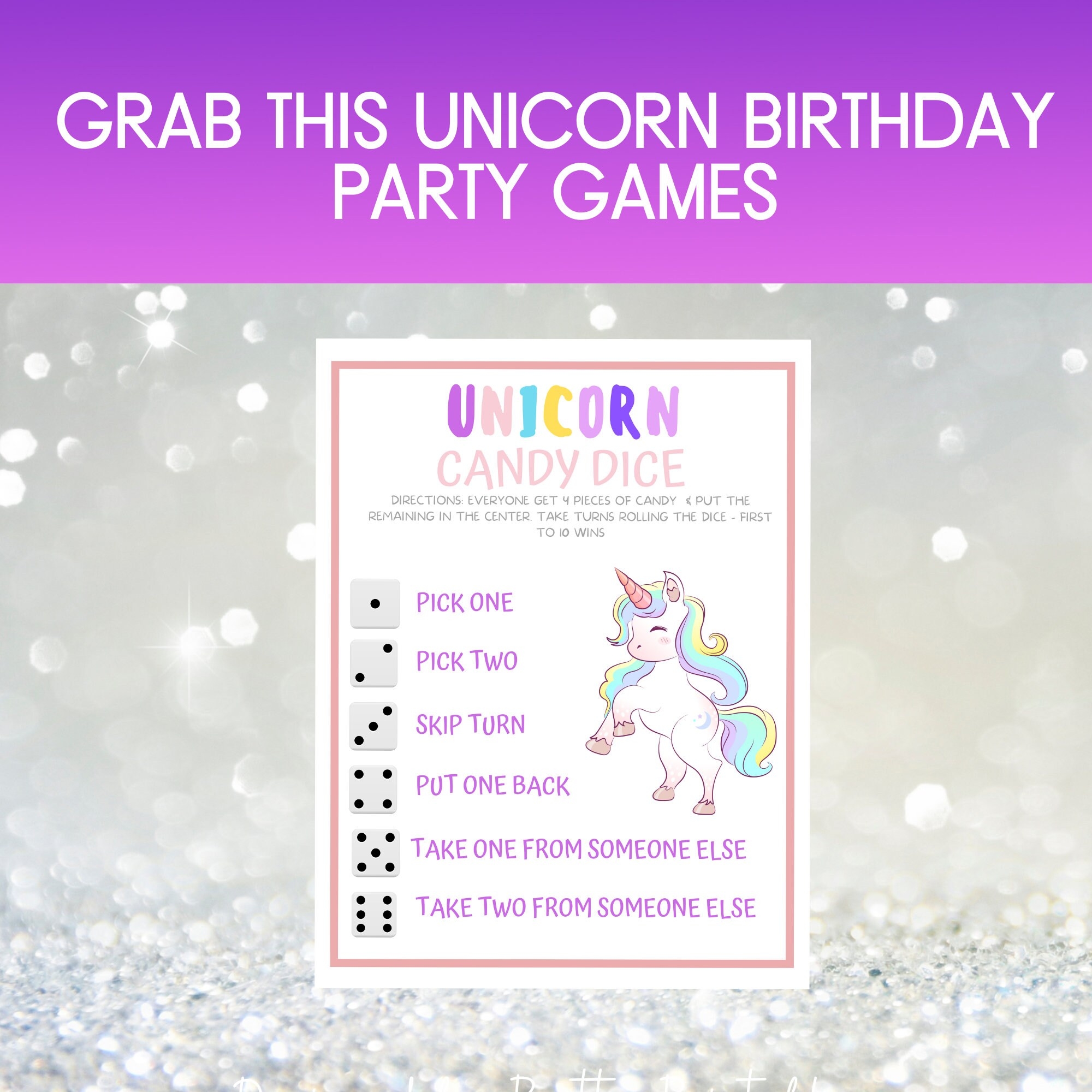 Printable Unicorn Party Games Unicorn Games Birthday Party Unicorn Printable Birthday Party Unicorn Word Search Dice Game Printable Etsy