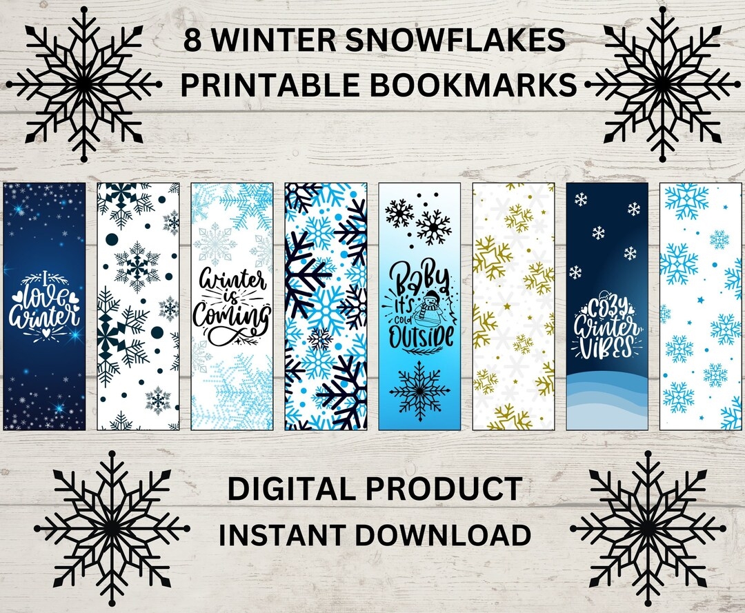 Printable Winter Bookmarks Snowflake Bookmarks Christmas Bookmarks Snowflake Gift Ideas Book Worm Gifts Book Lover Gift Ideas Digital Etsy