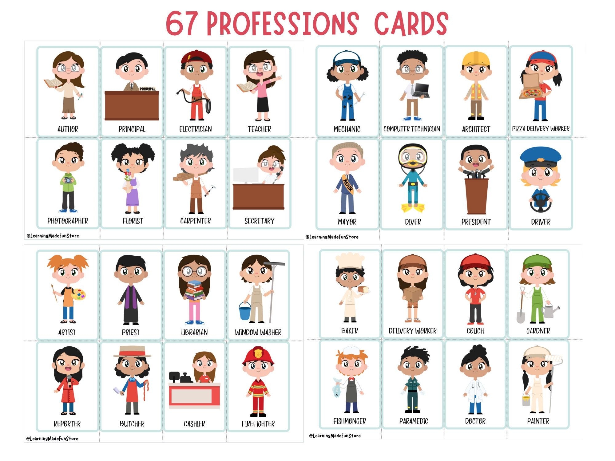 Professions Flash Cards Community Workers Cards Preschool Flashcards Community Helpers Learning Activities Printable Cards Montessori