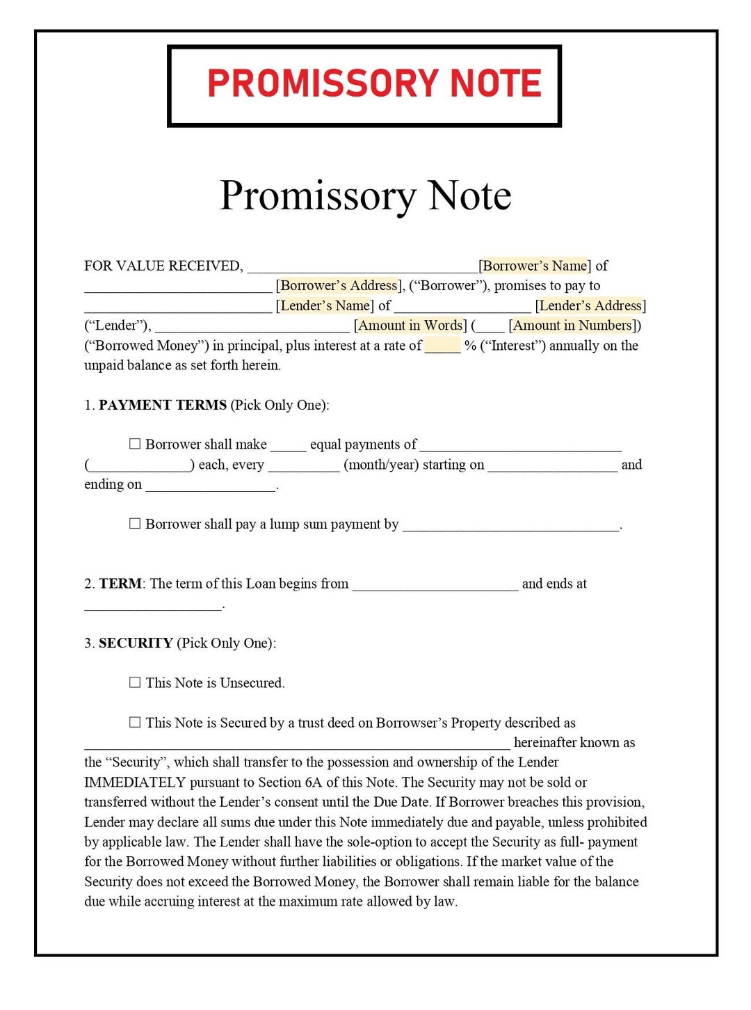 Free Printable Promissory Note Pdf