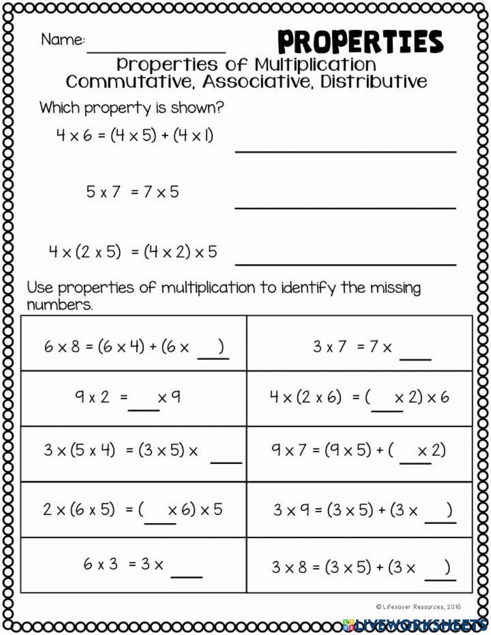 Properties Of Multiplication Worksheet For Grade 3