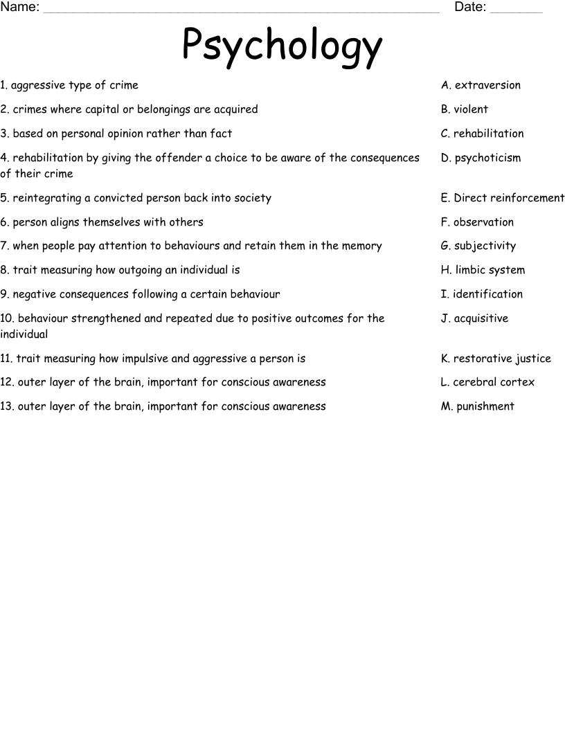 Psychology Worksheet WordMint Worksheets Library