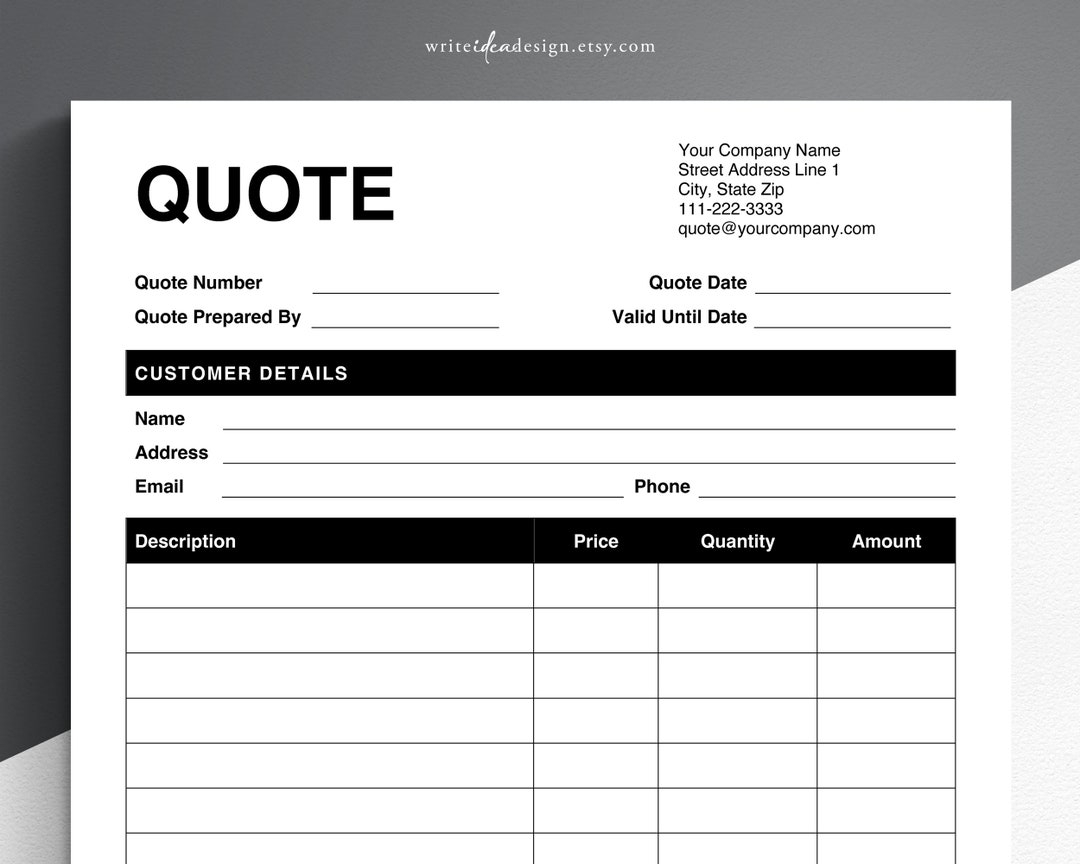 Quote Template Pdf google Docs microsoft Word Quote Form Job Quote Job Proposal Etsy