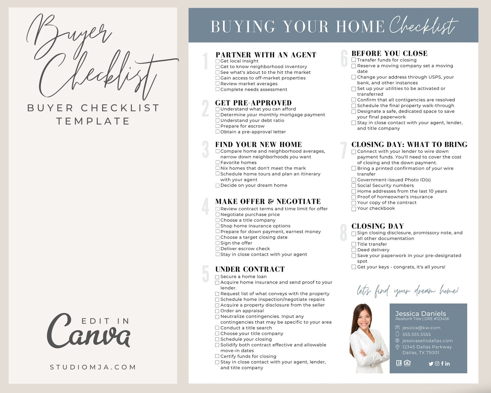 Real Estate Home Buyer s Checklist Real Estate Marketing Printable Checklist Real Estate Buyer s Guide Canva Template Logo Etsy
