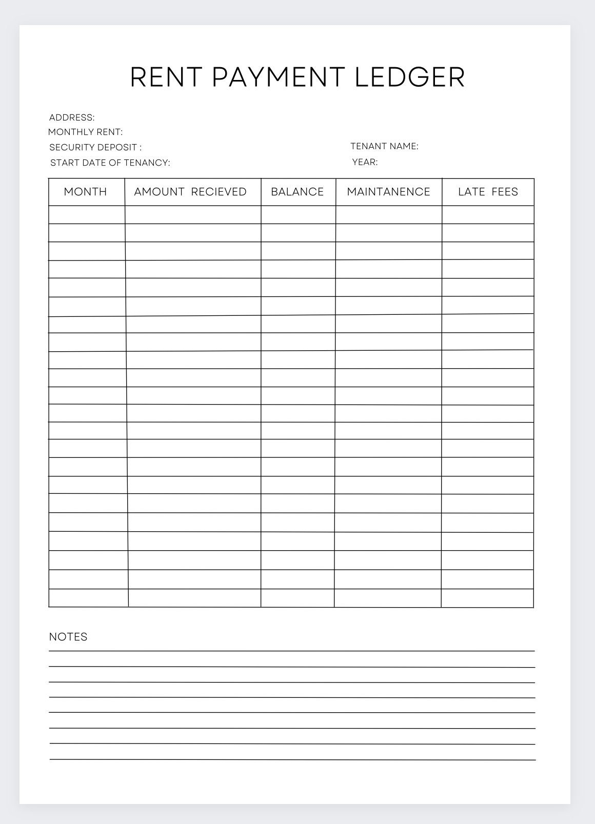 Rent Payment Ledger rent Payment Tracker rental Payment Log rental Tracker monthly Rent Payment Tracker rental Ledger rental Receipt Form Etsy
