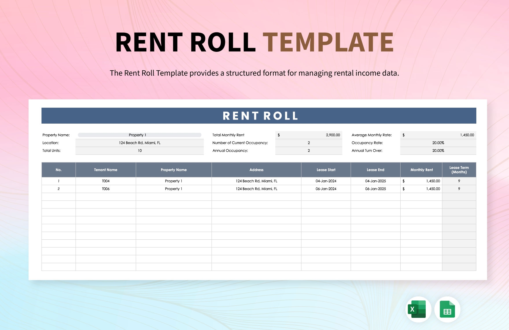 Rent Roll Template In MS Excel Google Sheets Download Template