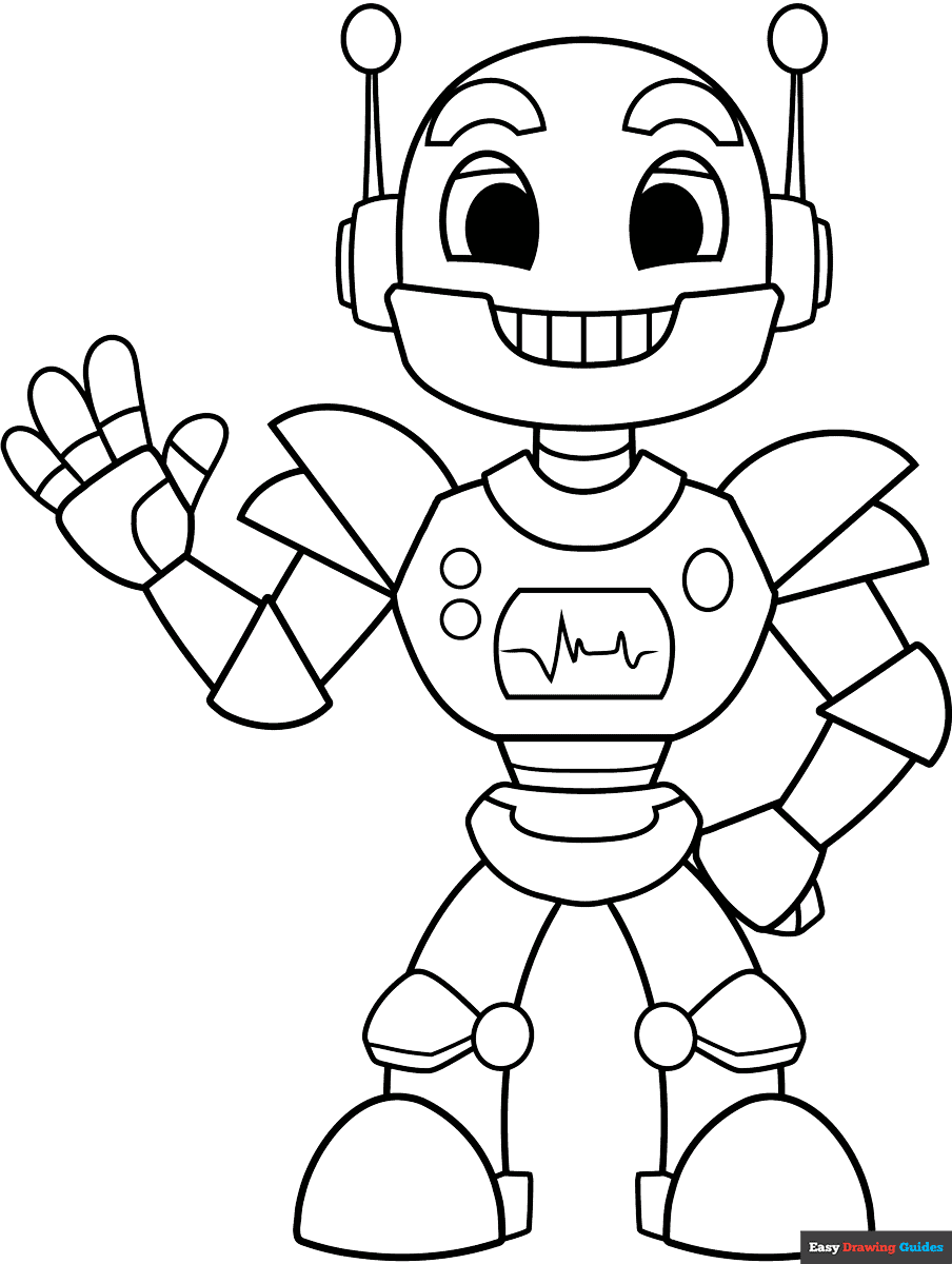 Robot Coloring Page Easy Drawing Guides