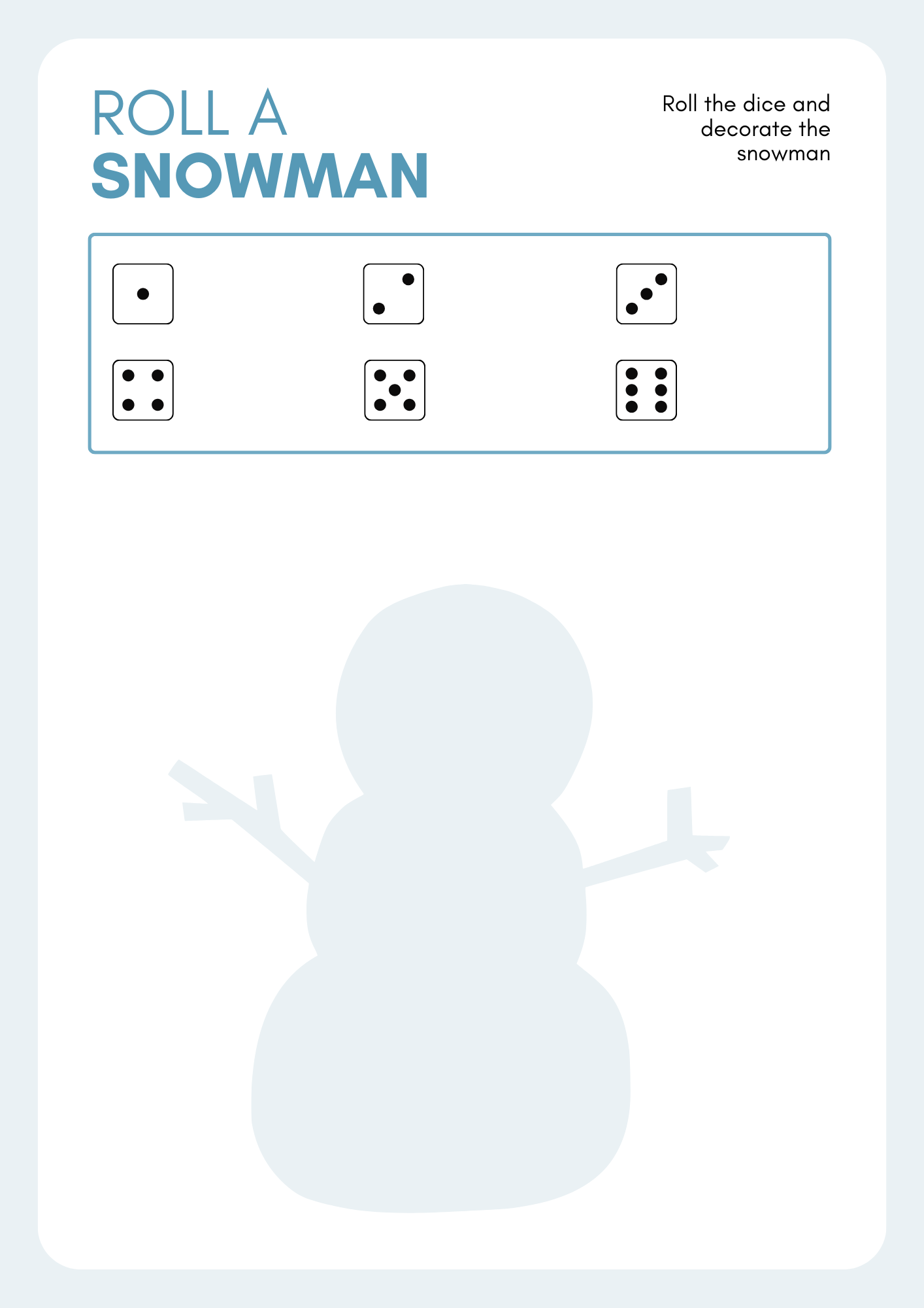 Roll A Dice Printable Snowman Game For Kids This Winter Xoxoerinsmith