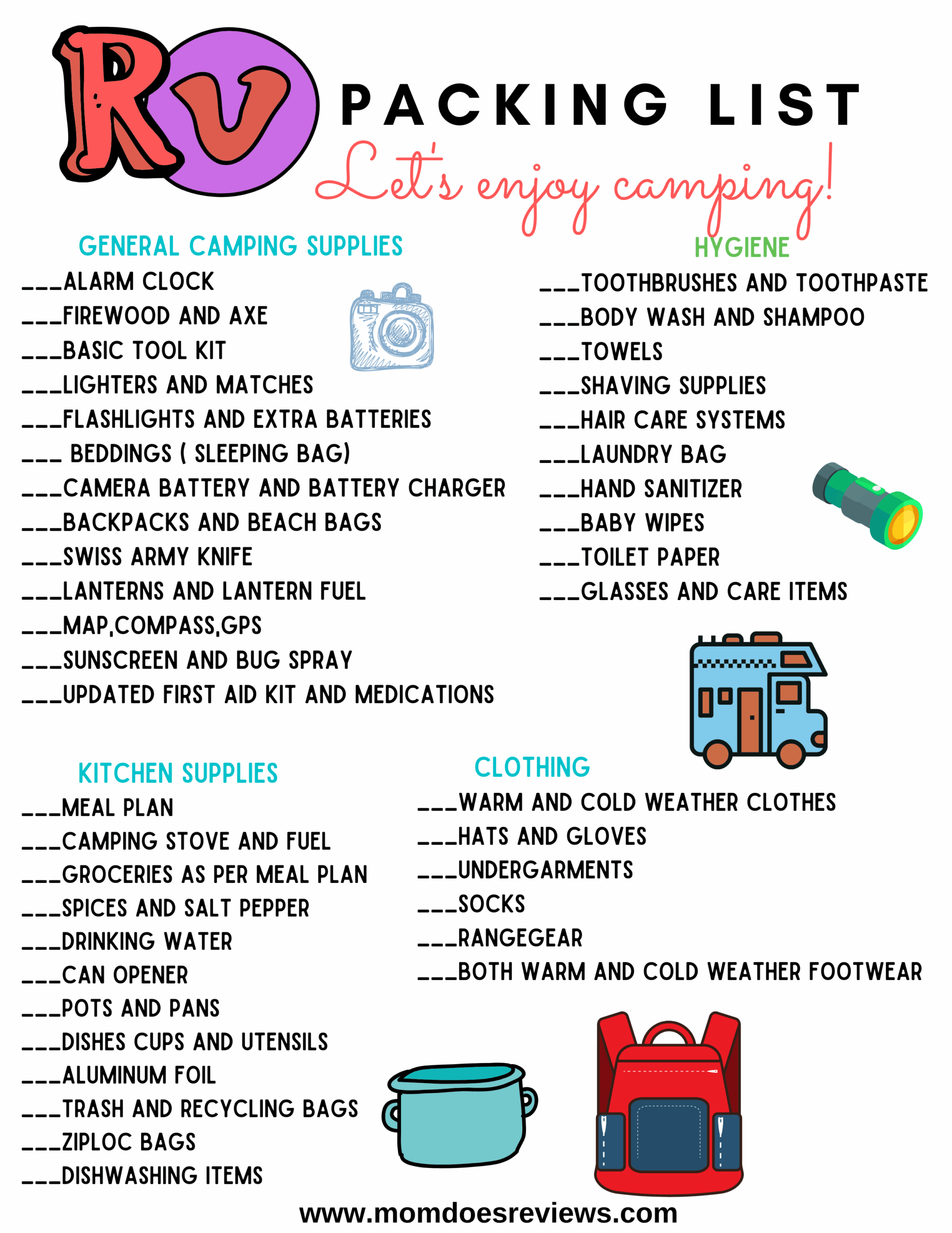 Rv Camping Checklist Printable