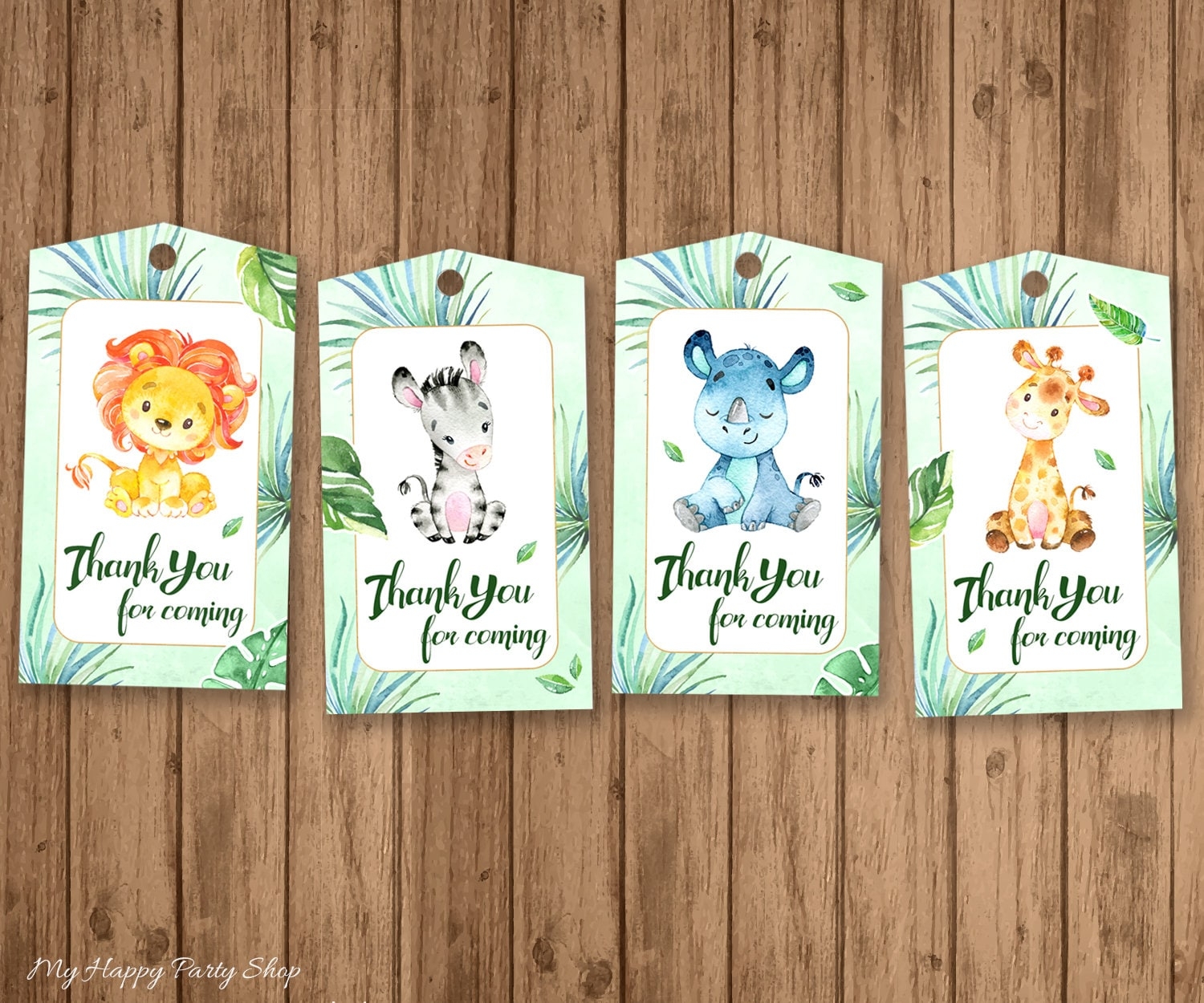 Safari Animals Thank You Tags PRINTABLE Safari Birthday Favors Jungle Baby Shower Lion Zebra Giraffe Rhino INSTANT DOWNLOAD BSU062 Etsy
