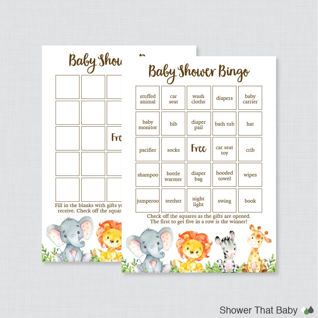 Safari Baby Shower Bingo Cards Printable Blank Bingo Cards AND Prefilled Bingo Cards Safari Animals Baby Shower Bingo Gender Neutral 0060 Etsy