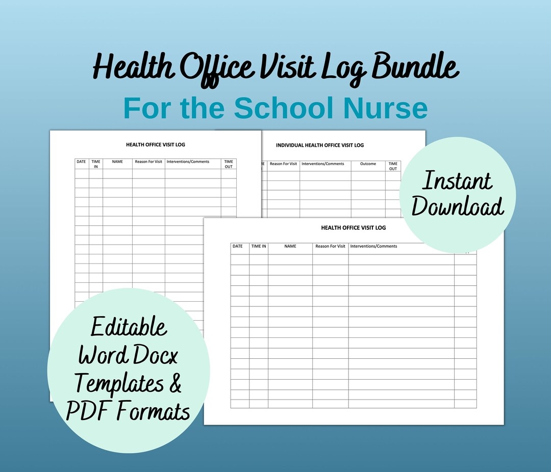 School Nurse Office Visit Template Bundle Health Office Log Printable School Nurse Treatment Log School Nurse Form School Nurse Resource Etsy