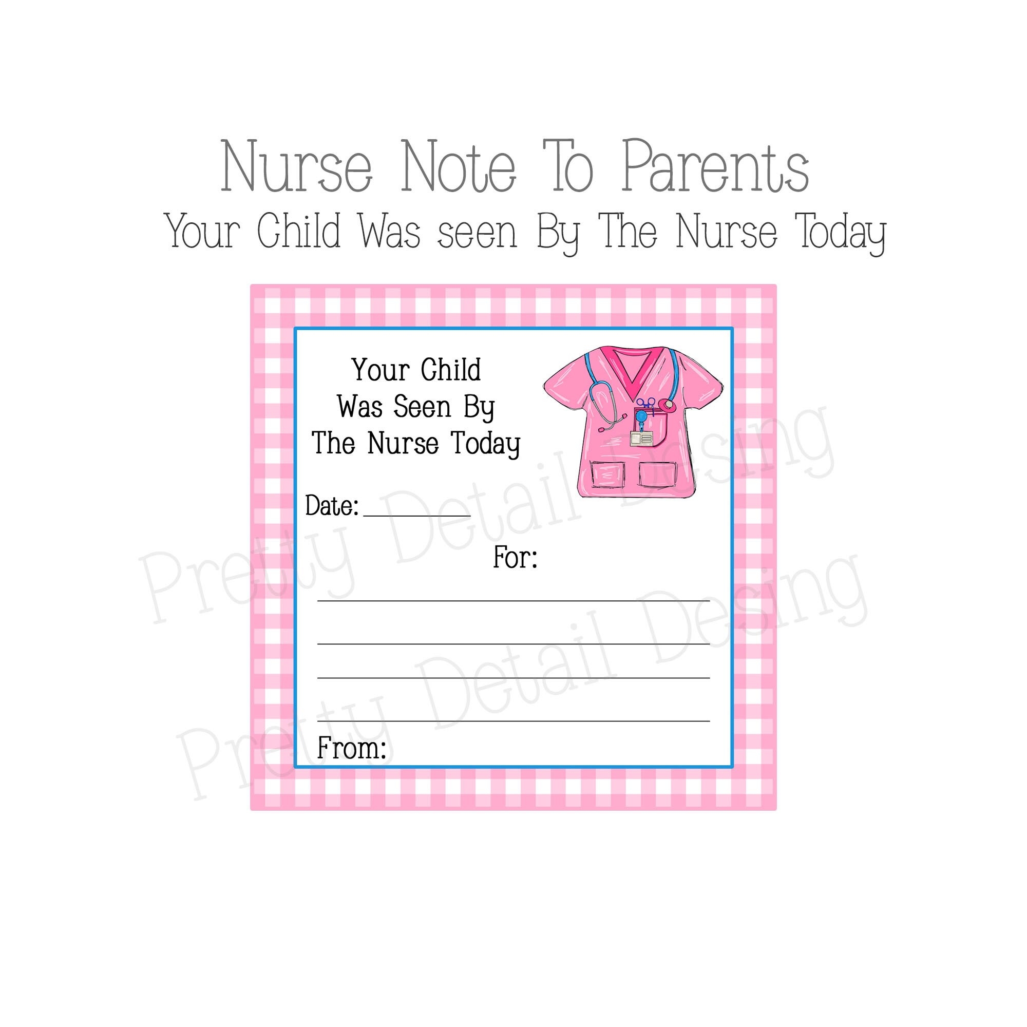 School Nurse Printable School Nurse Note School Health Office Communication School Nurse Form Note To Parent From School Nurse Etsy